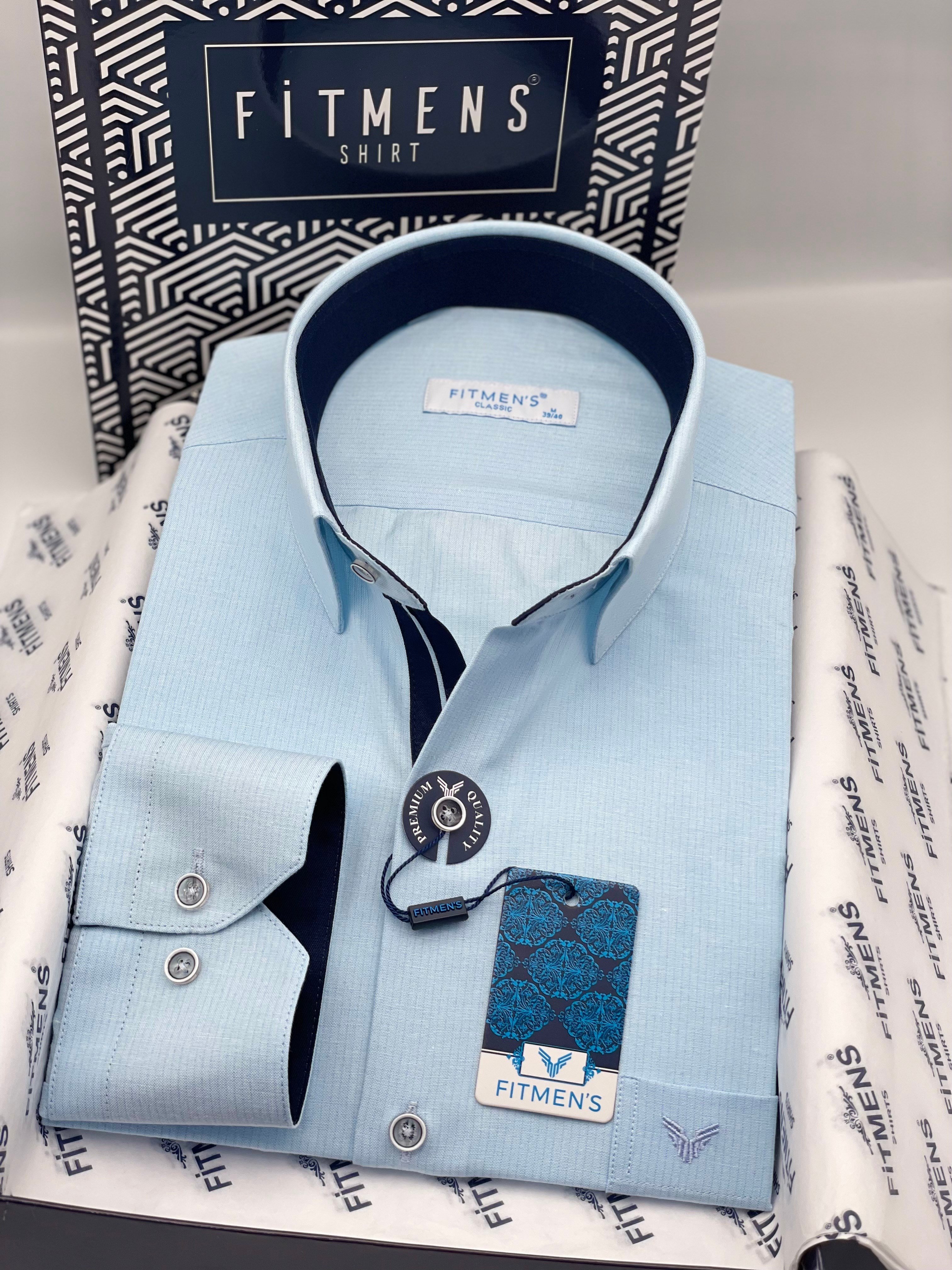 Klasik Uzun Kol Keten Cotton Hediye Kutulu Erkek Gömlek FS-001261 - Turkuaz