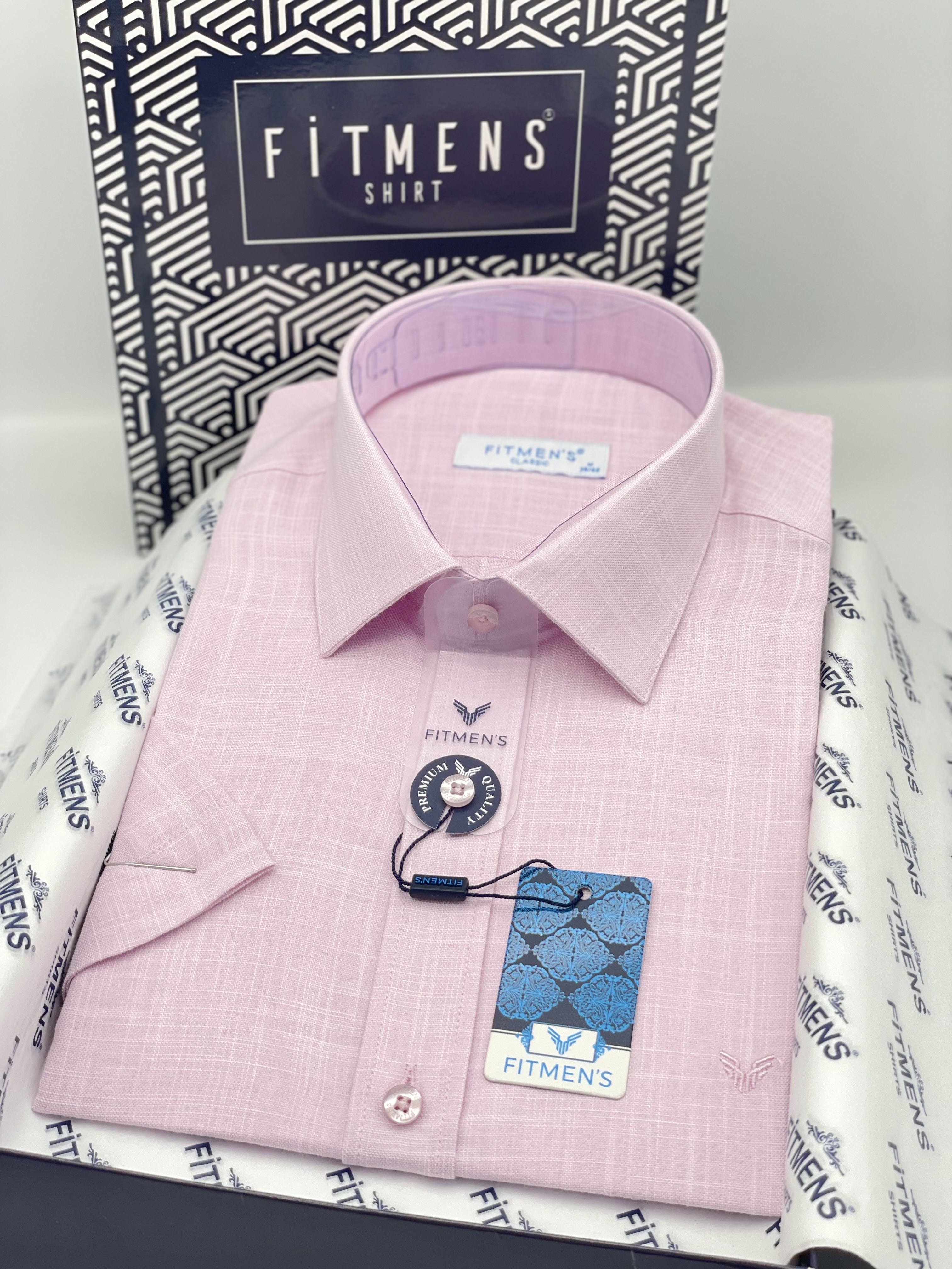 Klasik Kısa Kol Keten Yaka Alttan Düğmeli Rahat Kumaş Hediye Kutulu Erkek Gömlek FS-004588 - Pembe