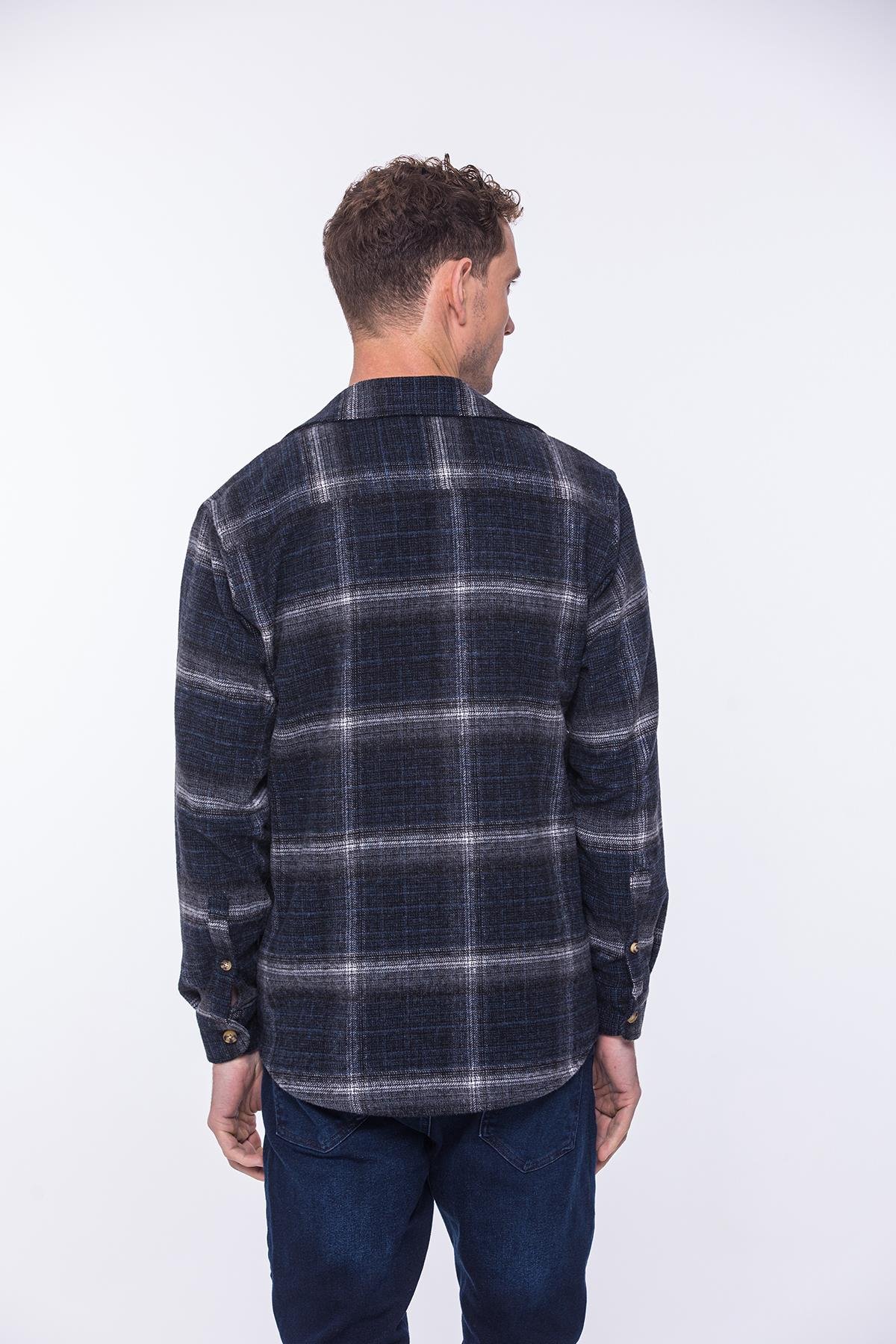 Oversize Oduncu Yumuşak Dokulu %100 Cotton Kareli Hediye Kutulu Erkek Gömlek FS-002201 - Lacivert