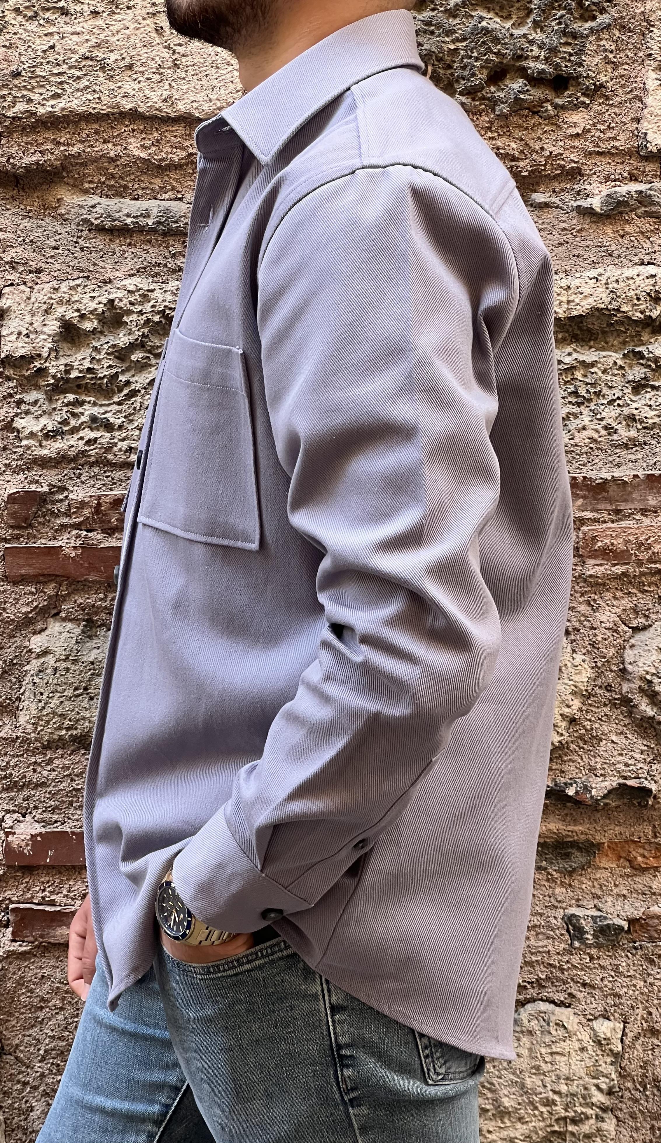 Oversize Gabardin Pamuklu Hediye Kutulu Erkek Ceket Gömlek FS-003868 - Gri