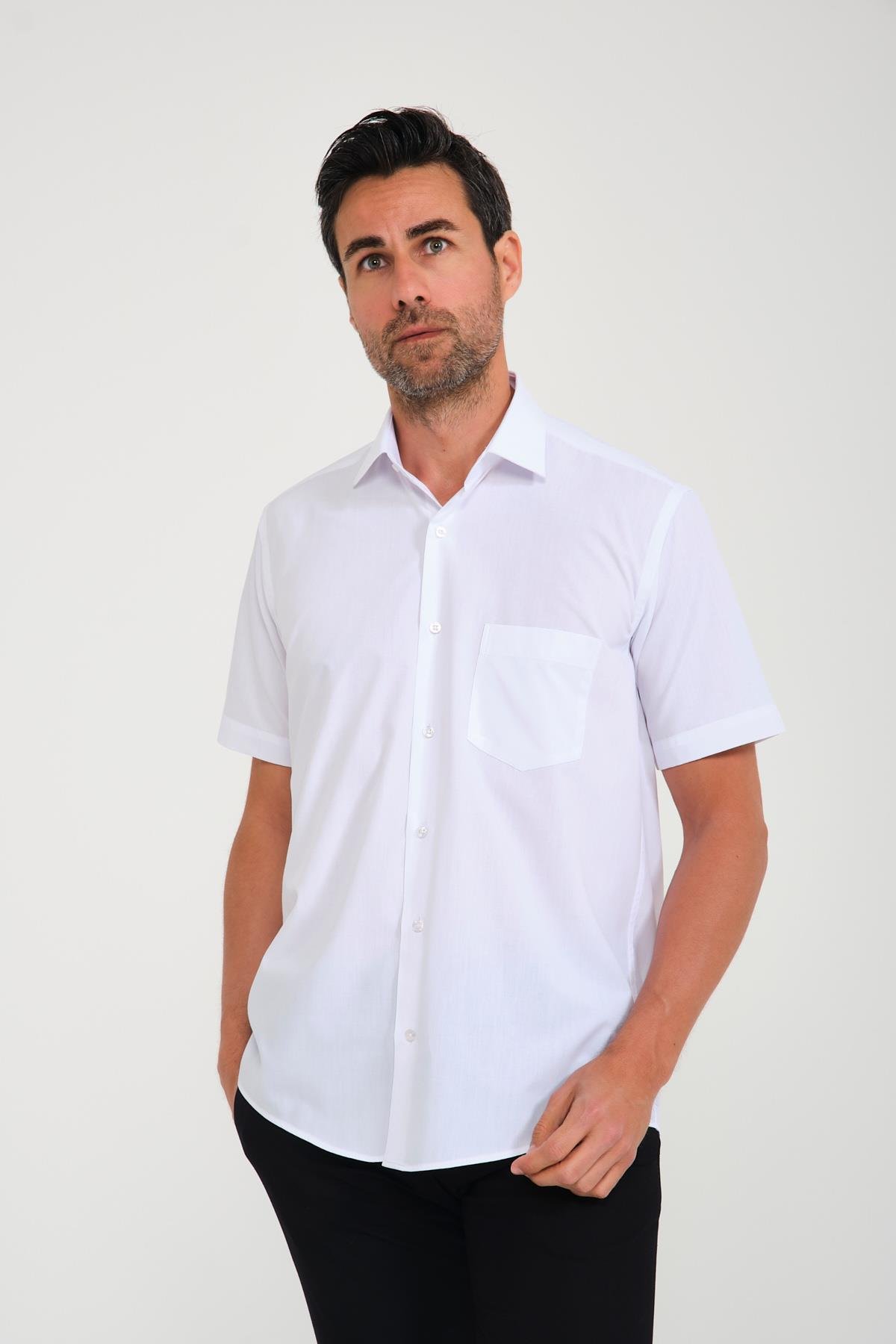 Klasik Kısa Kol Terry Cotton Hediye Kutulu Erkek Gömlek FS-000763 - Beyaz