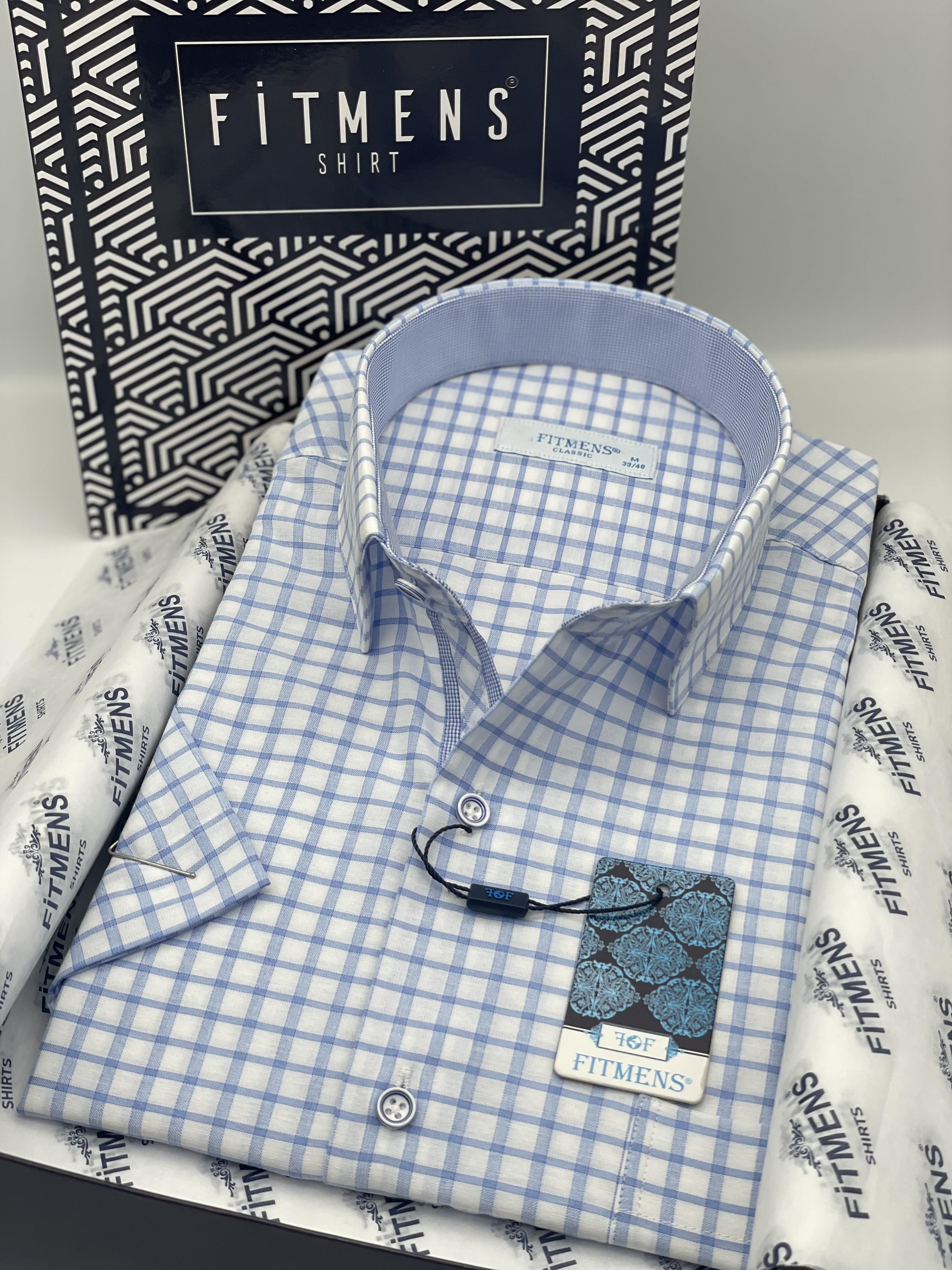 Klasik Kısa Kol Kareli Hediye Kutulu Erkek Gömlek FS-004127 - Açık Mavi