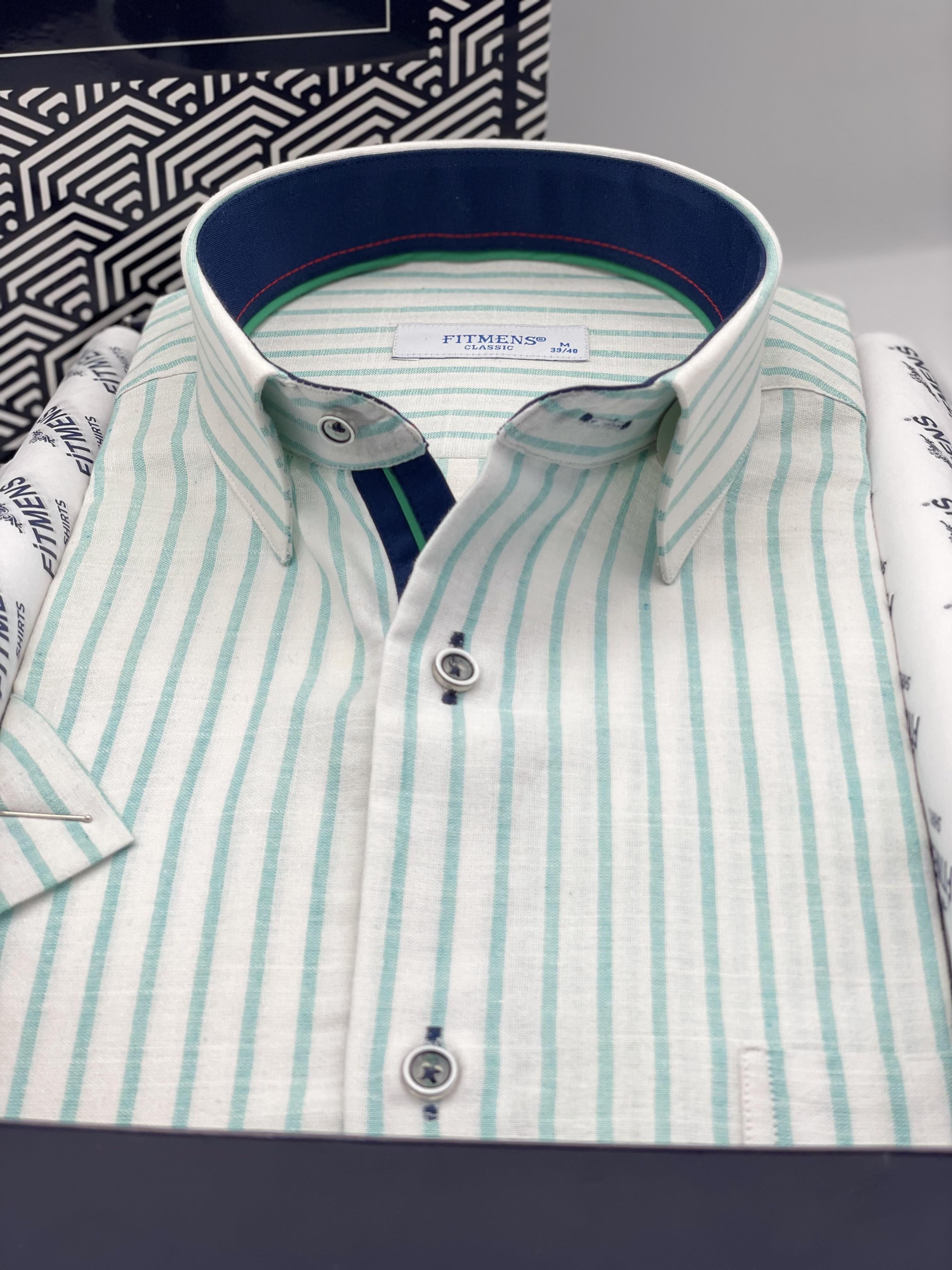 Klasik Kısa Kol Çizgili Hediye Kutulu Erkek Gömlek FS-004166 - Yeşil