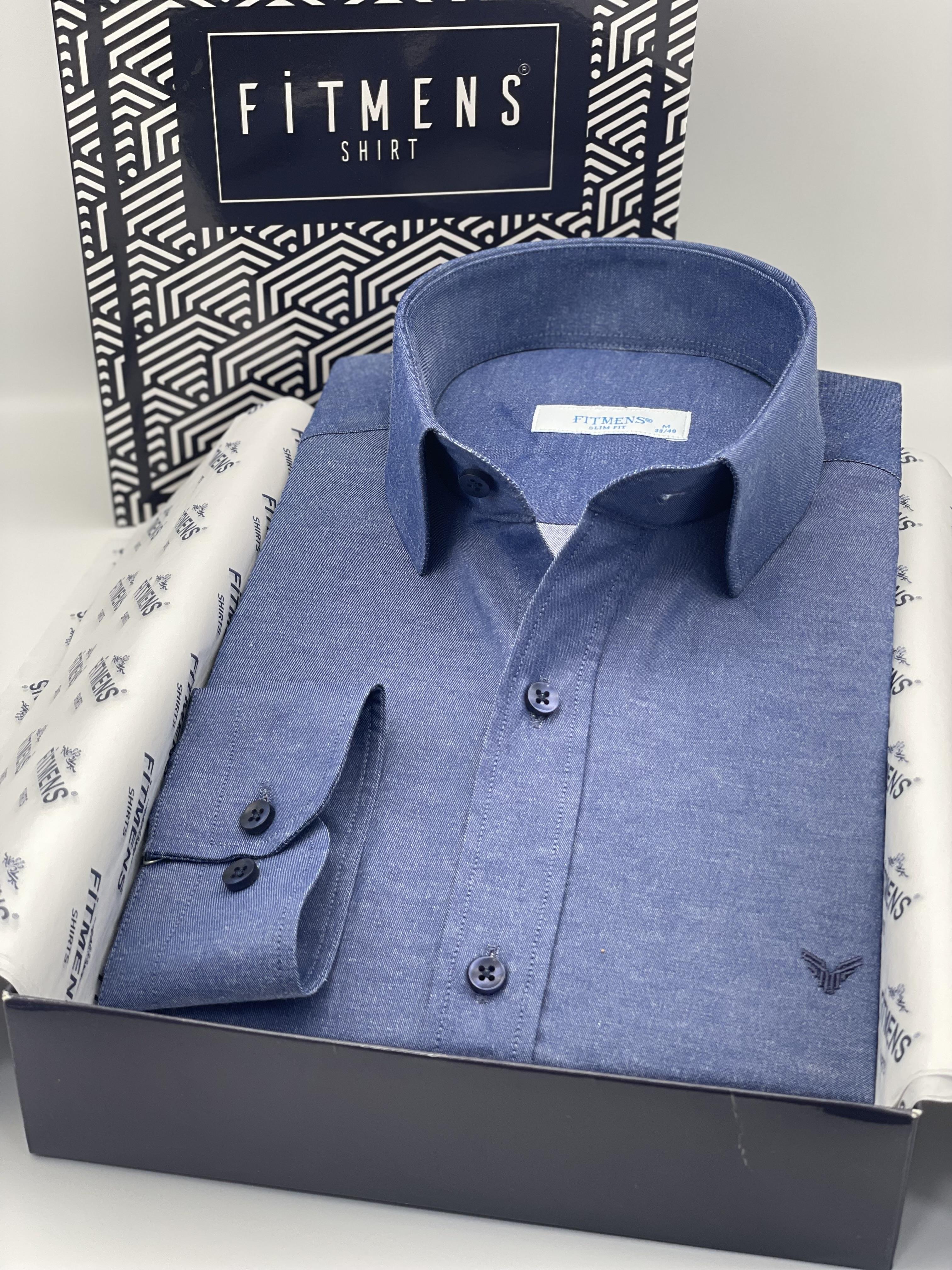 Slim Fit Uzun Kol Saten Hediye Kutulu Kolay Ütülenebilir Erkek Gömlek FS-002968 - İndigo