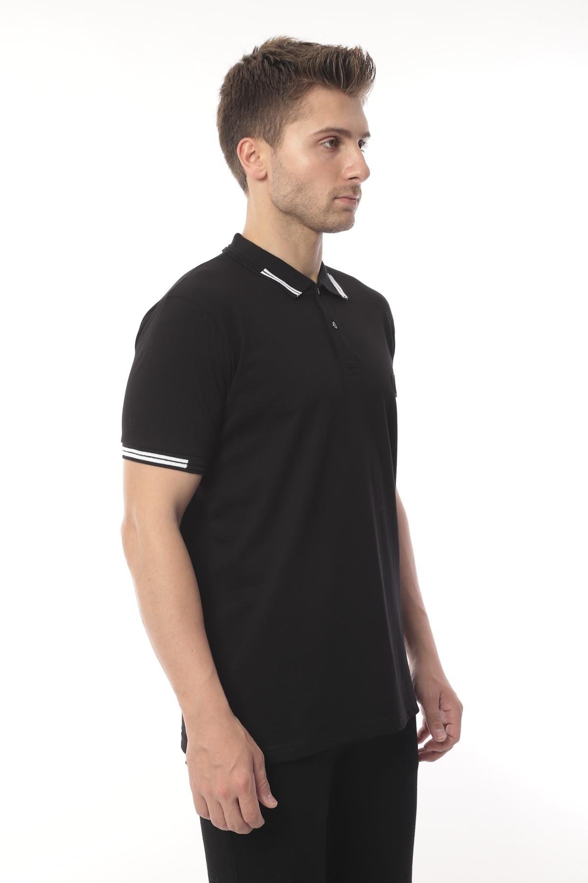 Pamuklu Kumaş Slim Fit Dar Kesim Kıvrılmaz Polo Yaka Tişört FS-003012 - Siyah