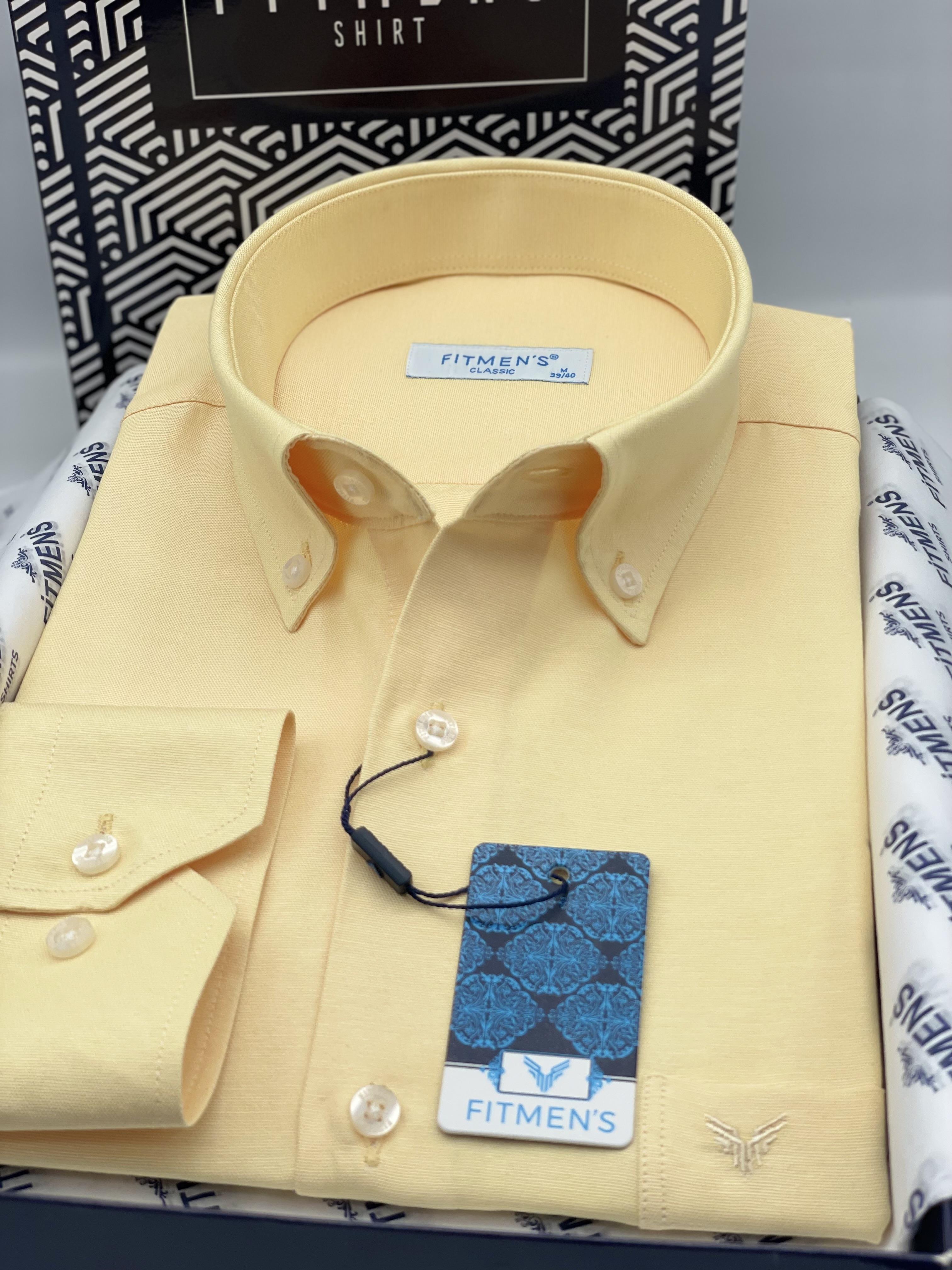 Klasik Uzun Kol Pamuklu Yaka Düğmeli Hediye Kutulu Kolay Ütülenebilir Erkek Gömlek FS-003897 - Sarı