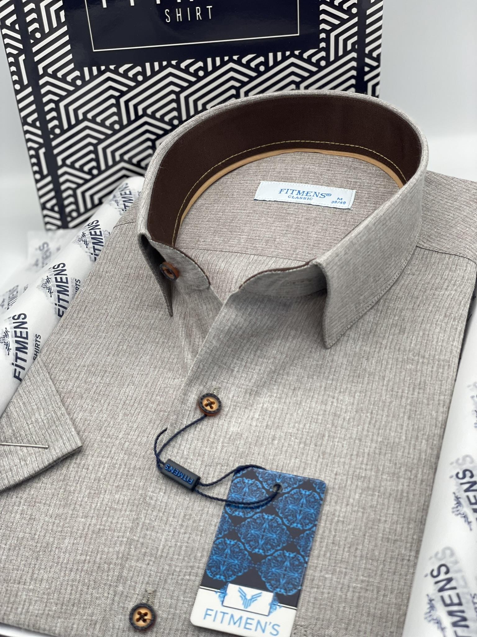 Klasik Kısa Kol Keten Cotton Hediye Kutulu Erkek Gömlek FS-003624 - Bej