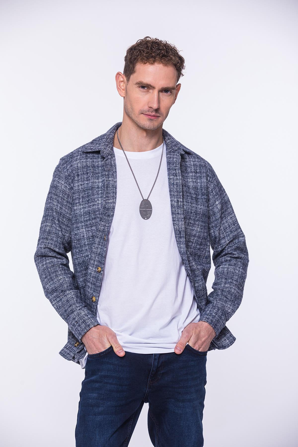 Oversize Oduncu Yumuşak Dokulu %100 Cotton Hediye Kutulu Erkek Gömlek FS-002168 - Lacivert