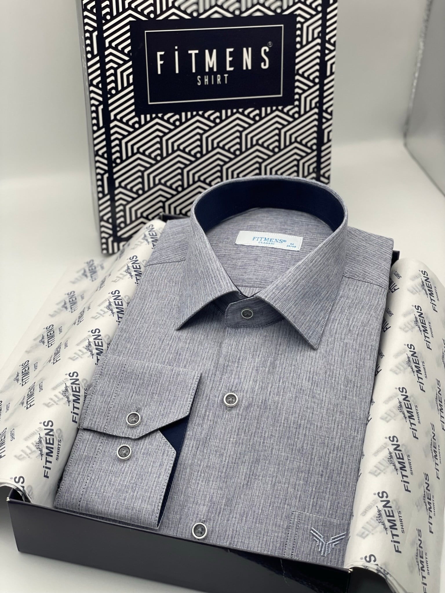 Klasik Uzun Kol Keten Cotton Hediye Kutulu Erkek Gömlek FS-001261 - Lacivert