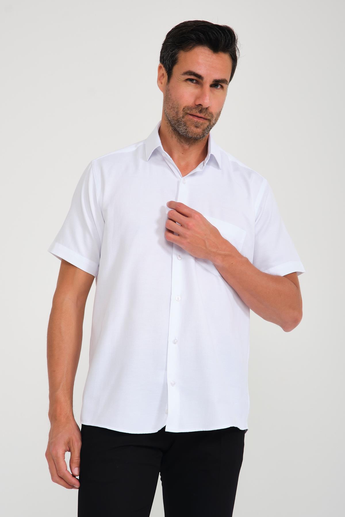 Klasik Kısa Kol Oxford Hediye Kutulu Erkek Gömlek FS-001200 - Beyaz Lacivert