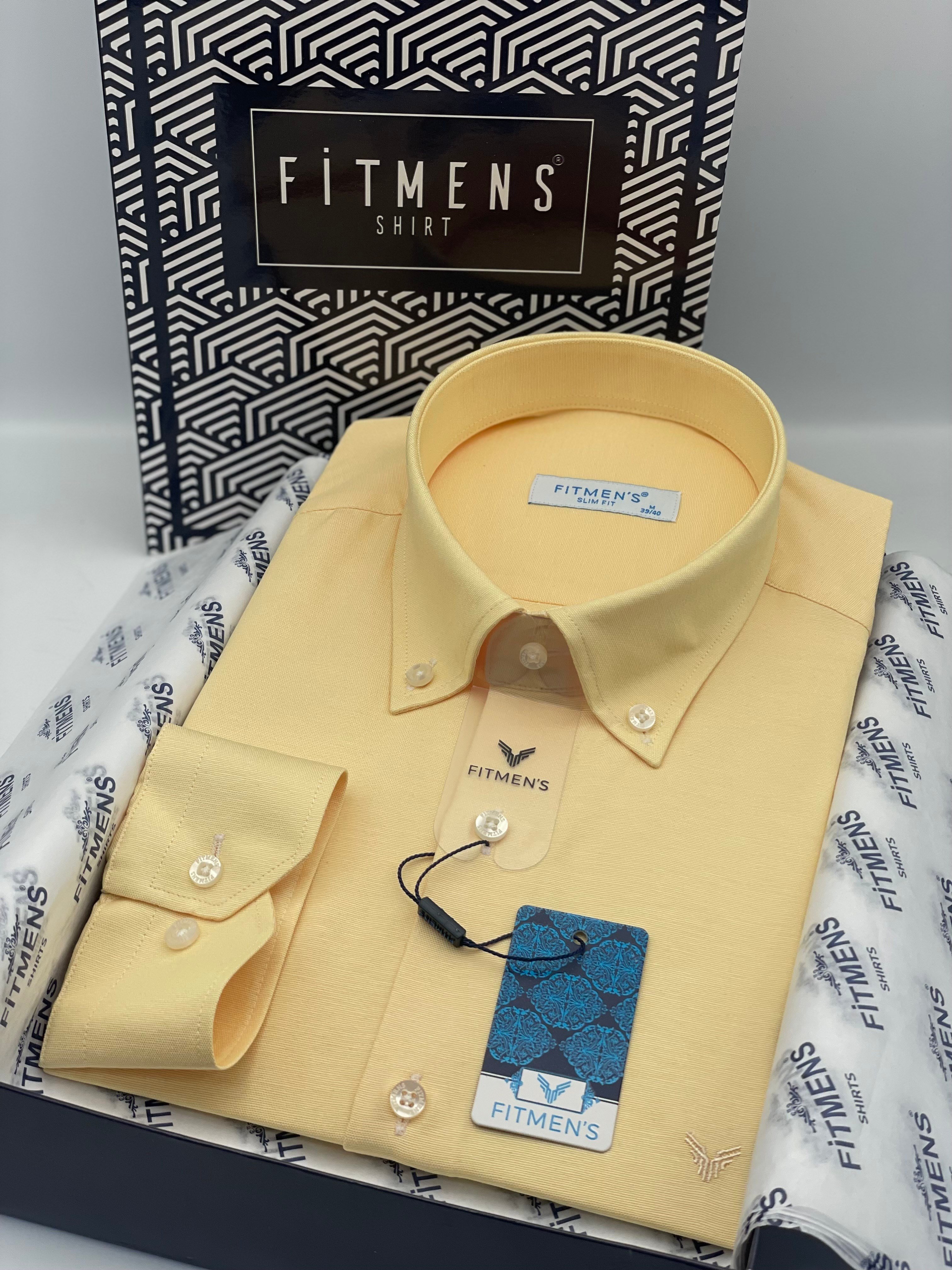 Slim Fit Uzun Kol Pamuklu Hediye Kutulu Kolay Ütülenebilir Erkek Gömlek FS-002225 - Sarı