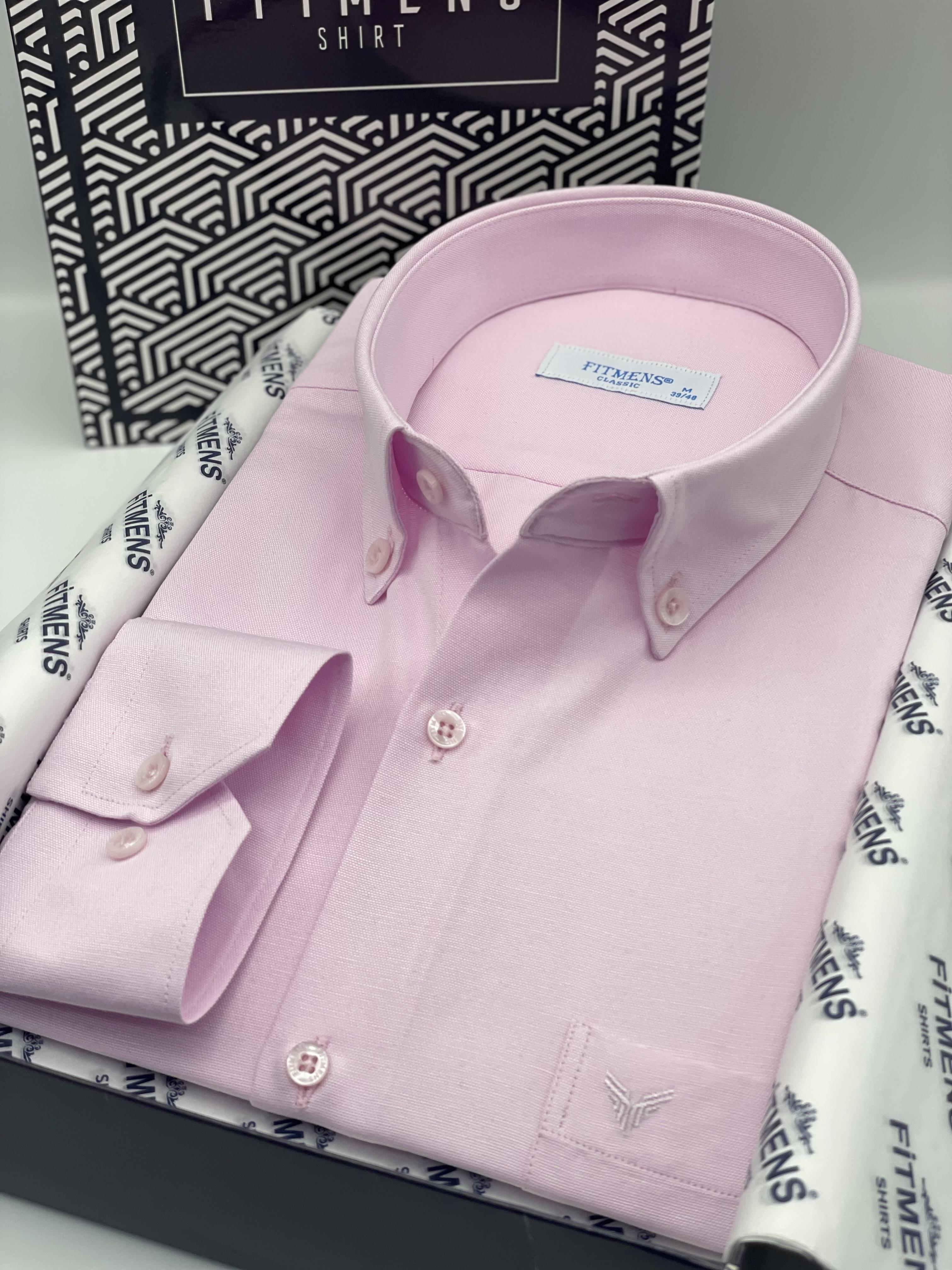 Klasik Uzun Kol Pamuklu Yaka Düğmeli Hediye Kutulu Kolay Ütülenebilir Erkek Gömlek FS-003897 - Pembe
