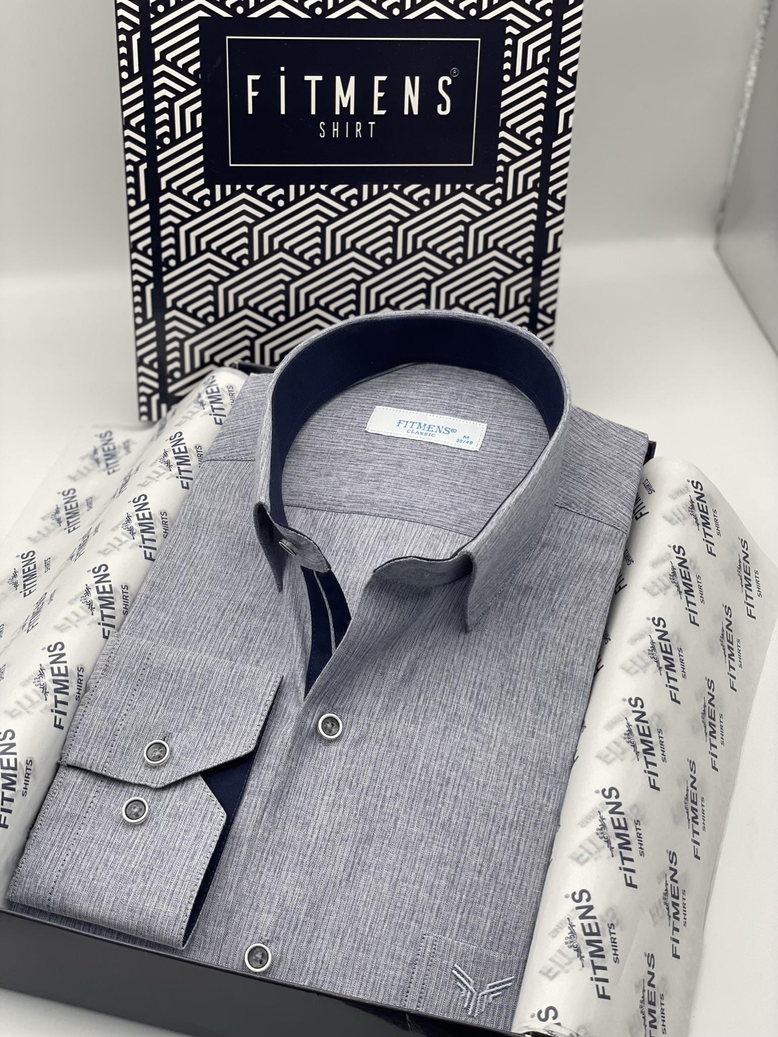 Klasik Uzun Kol Keten Cotton Hediye Kutulu Erkek Gömlek FS-001261 - Lacivert