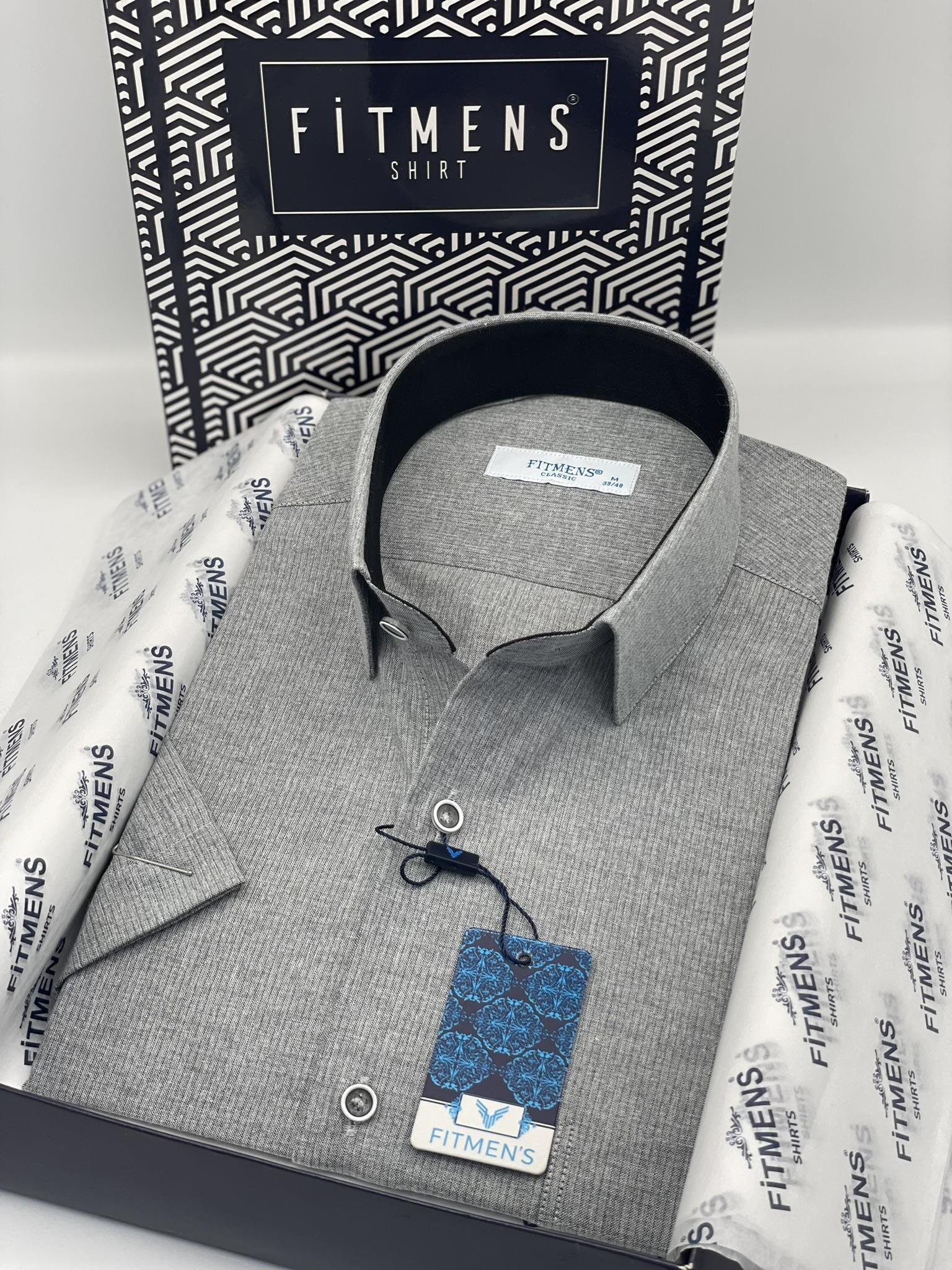 Klasik Kısa Kol Keten Cotton Hediye Kutulu Erkek Gömlek FS-003624 - Koyu Gri