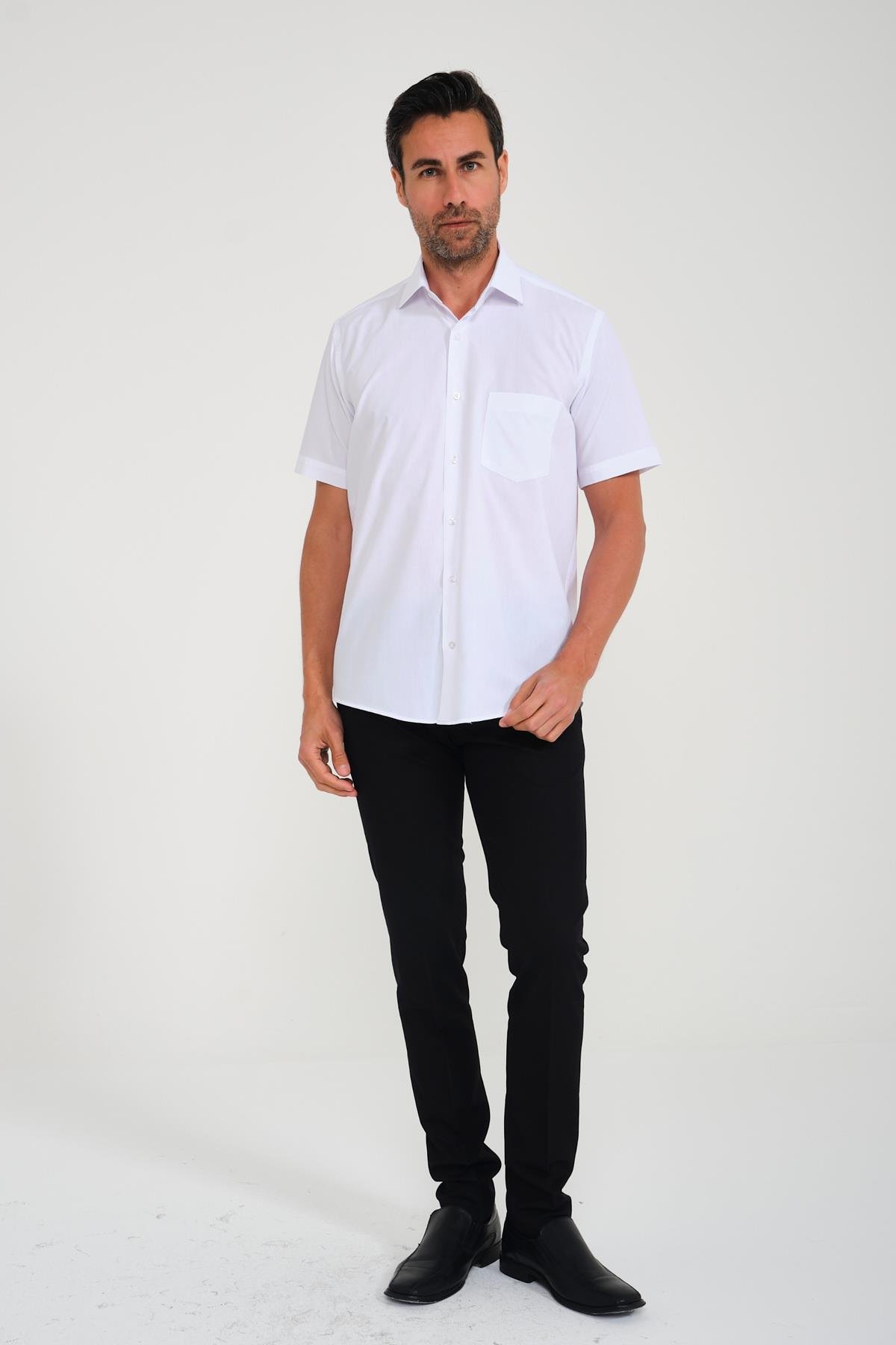 Klasik Kısa Kol Terry Cotton Hediye Kutulu Erkek Gömlek FS-000763 - Beyaz