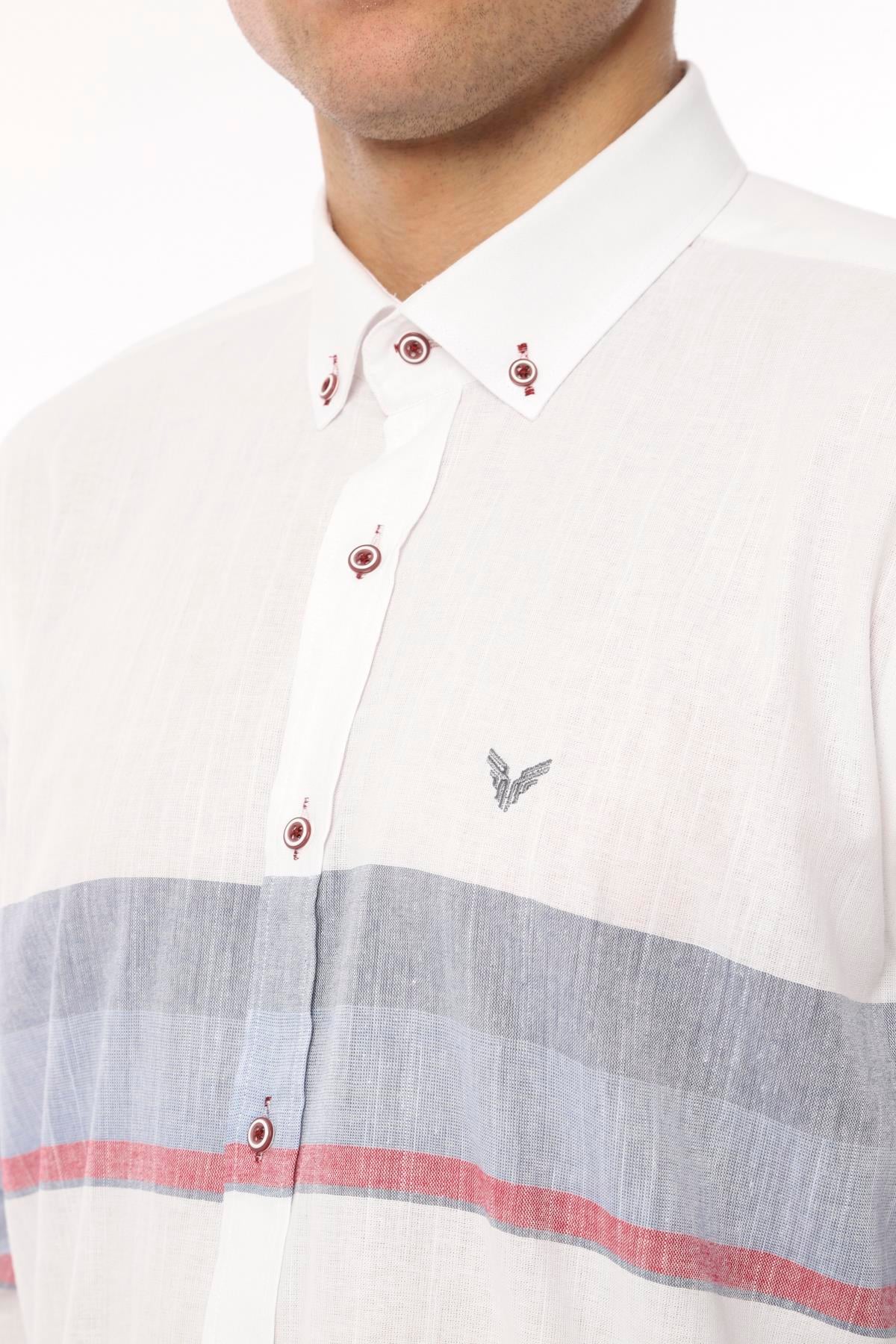 Slim Fit Uzun Kol Panolu Keten Hediye Kutulu Kolay Ütülenebilir Erkek Gömlek FS-002995 - Bordo Lacivert