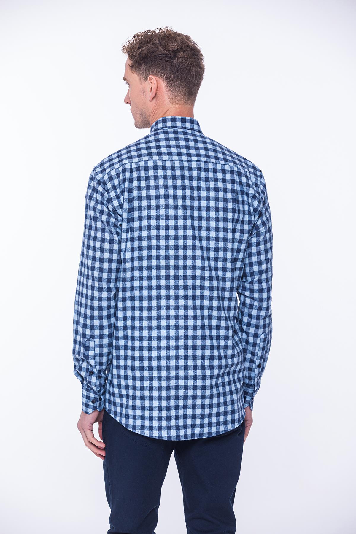 Klasik Uzun Kol Kışlık %100 Cotton Kareli Yaka Alttan Düğmeli Hediye Kutulu Erkek Gömlek FS-001988 - Açık Mavi