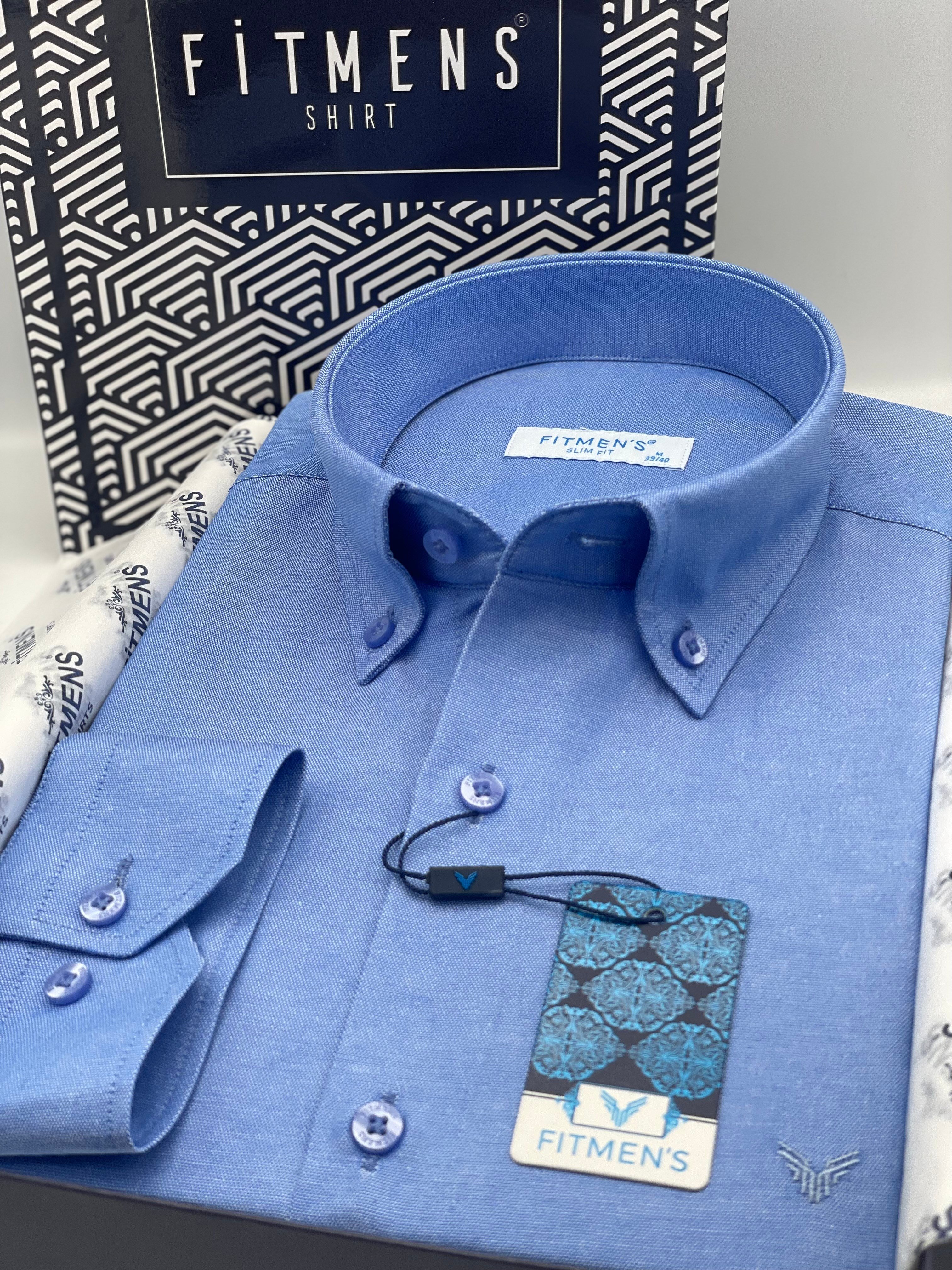 Slim Fit Uzun Kol Pamuklu Hediye Kutulu Kolay Ütülenebilir Erkek Gömlek FS-002225 - Saks Mavi