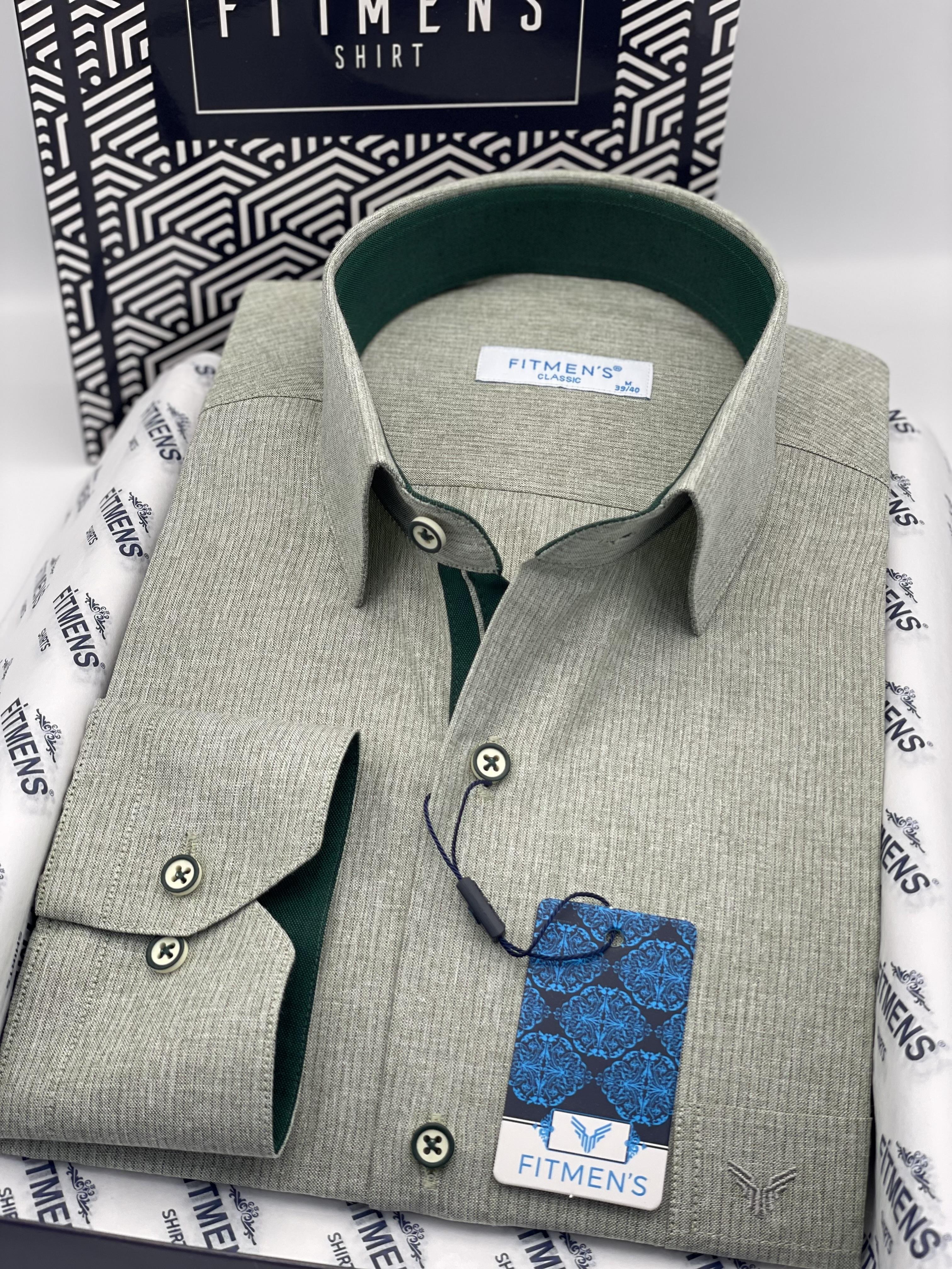 Klasik Uzun Kol Keten Cotton Hediye Kutulu Erkek Gömlek FS-001261 - Yeşil