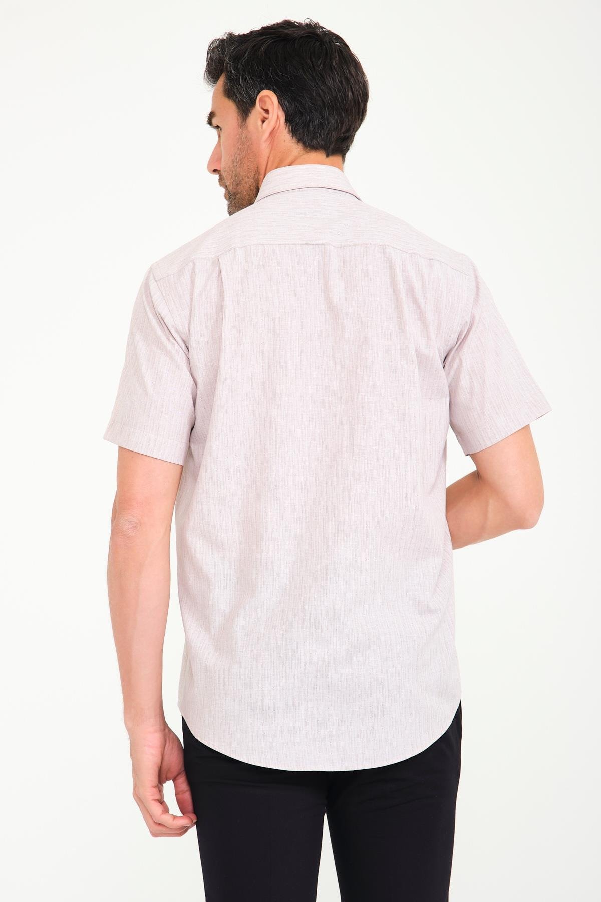 Klasik Kısa Kol Neon Çiçek Armür Hediye Kutulu Erkek Gömlek FS-001214 - Bej