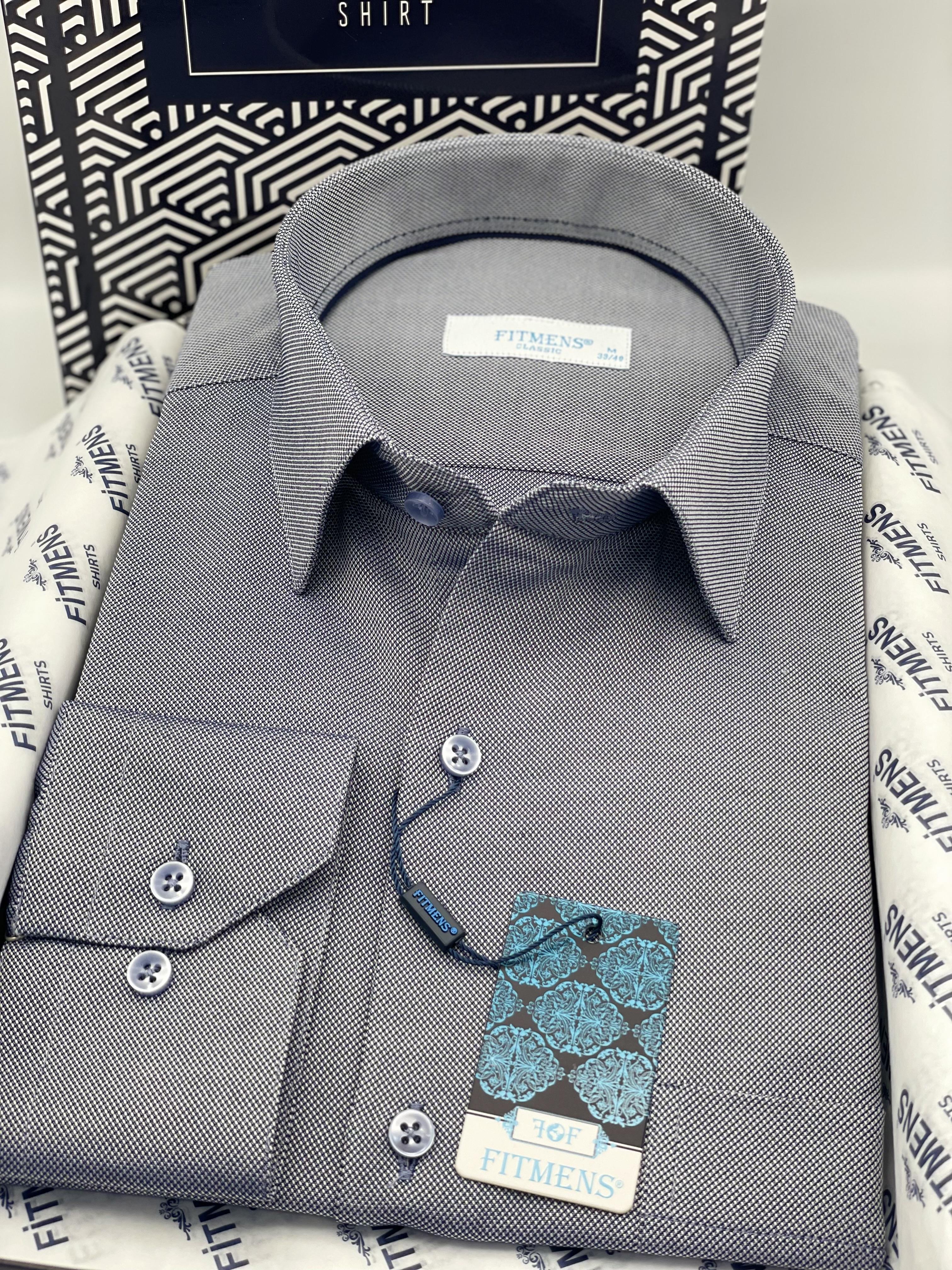 Klasik Uzun Kol Oxford Hediye Kutulu Kolay Ütülenebilir Erkek Gömlek FS-001254 - İndigo