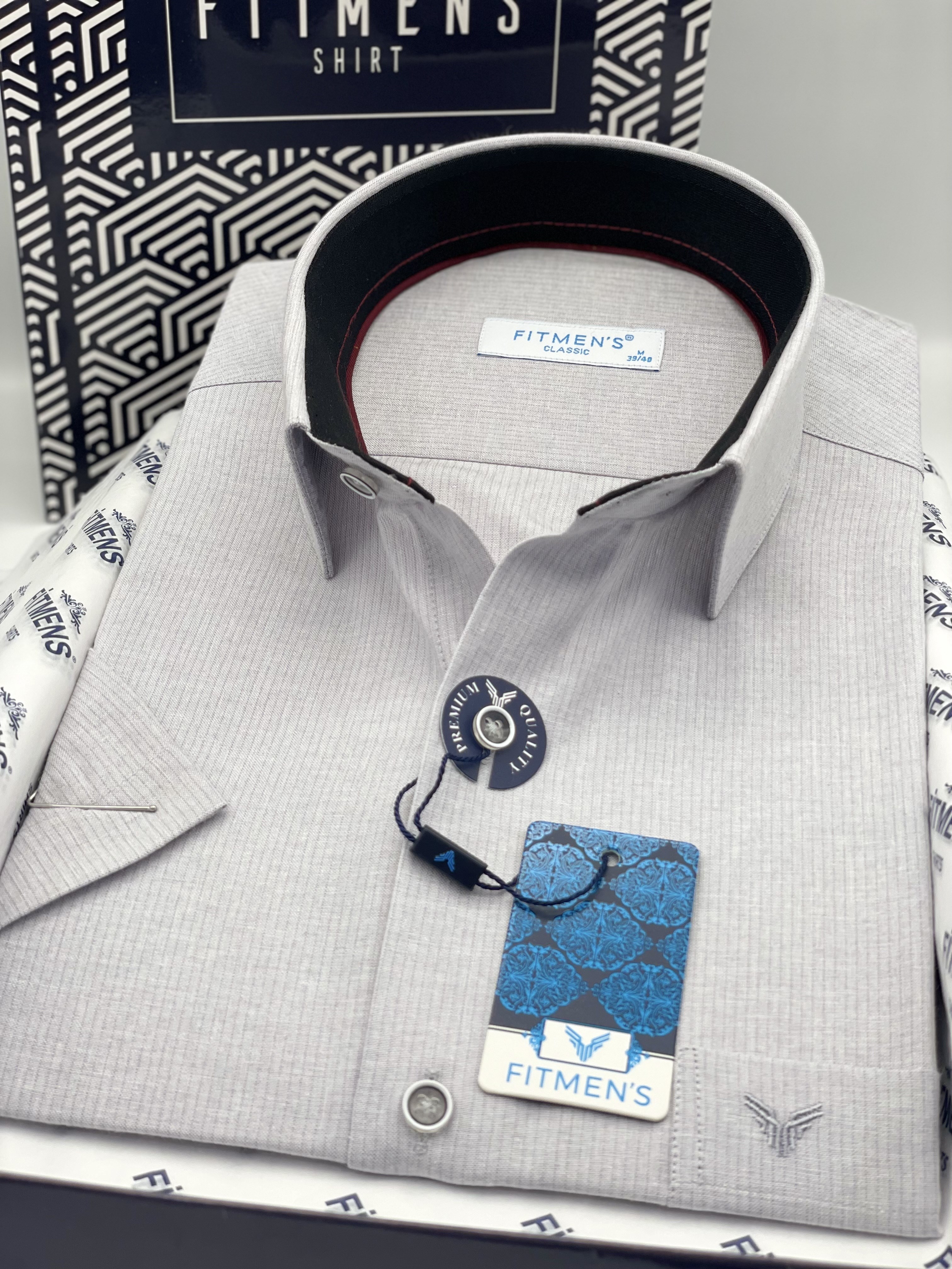 Klasik Kısa Kol Keten Cotton Hediye Kutulu Erkek Gömlek FS-003624 - Gri