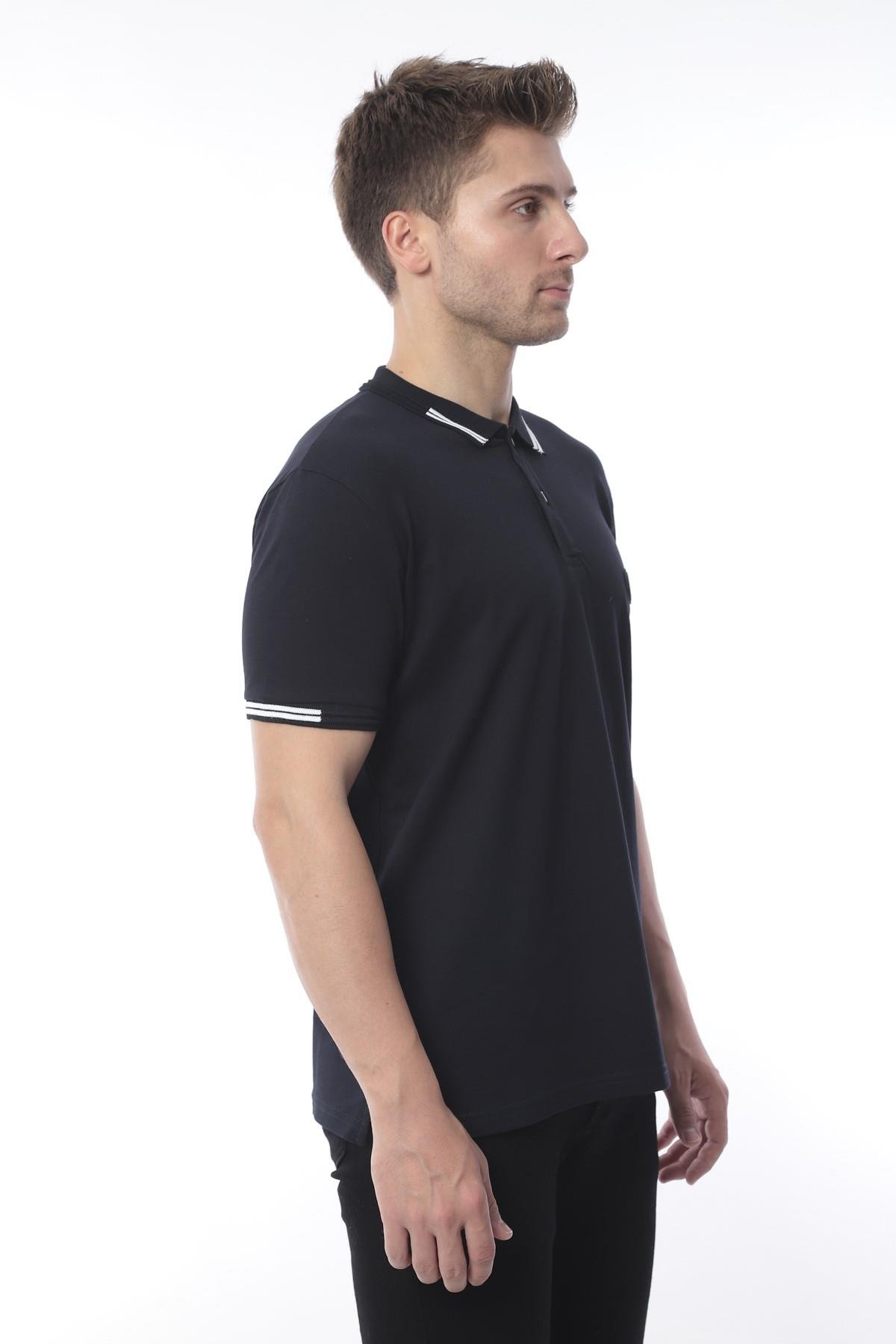Pamuklu Kumaş Slim Fit Dar Kesim Kıvrılmaz Polo Yaka Tişört FS-003012 - Lacivert