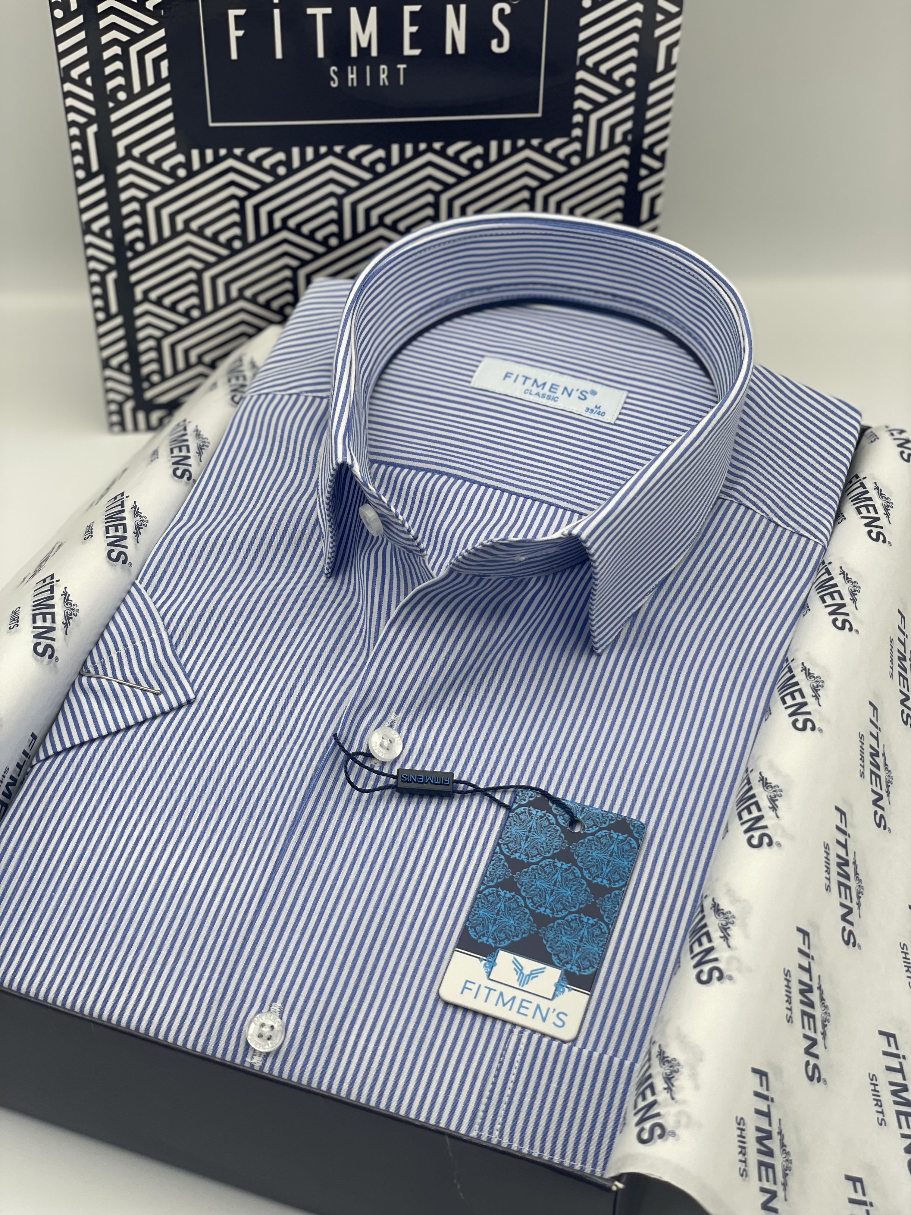 Klasik Kısa Kol Çizgili Hediye Kutulu Erkek Gömlek FS-003005 - Mavi