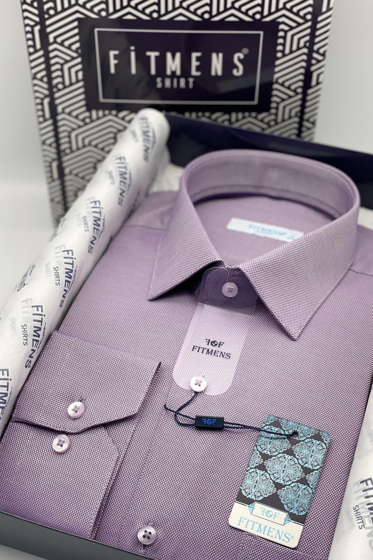 Klasik Uzun Kol Oxford Hediye Kutulu Kolay Ütülenebilir Erkek Gömlek FS-001254 - Mor