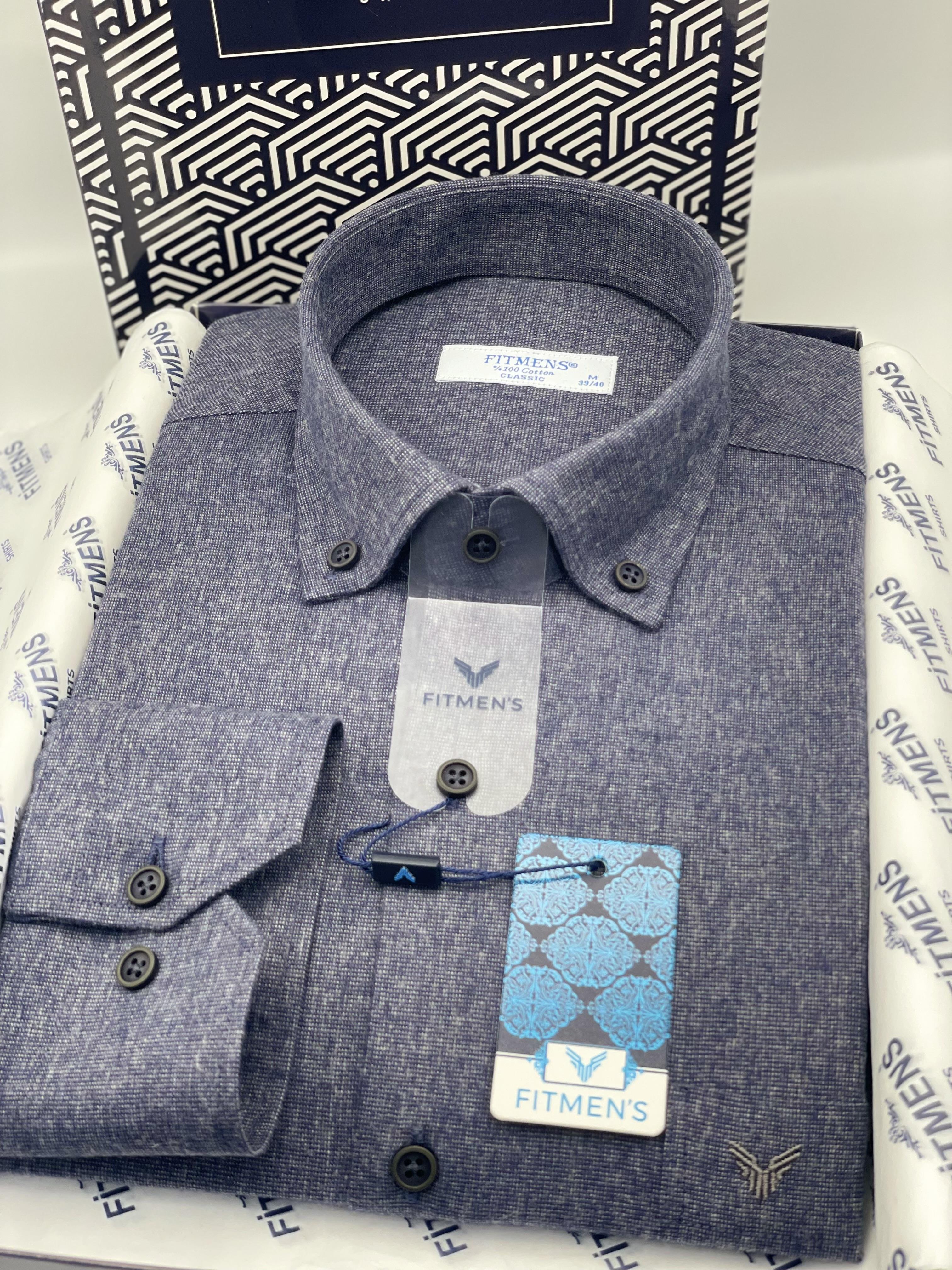 Klasik Uzun Kol Kışlık Oduncu %100 Cotton Filafil Yaka Düğmeli Pamuklu Hediye Kutulu Erkek Gömlek FS-003136 - Lacivert Bej