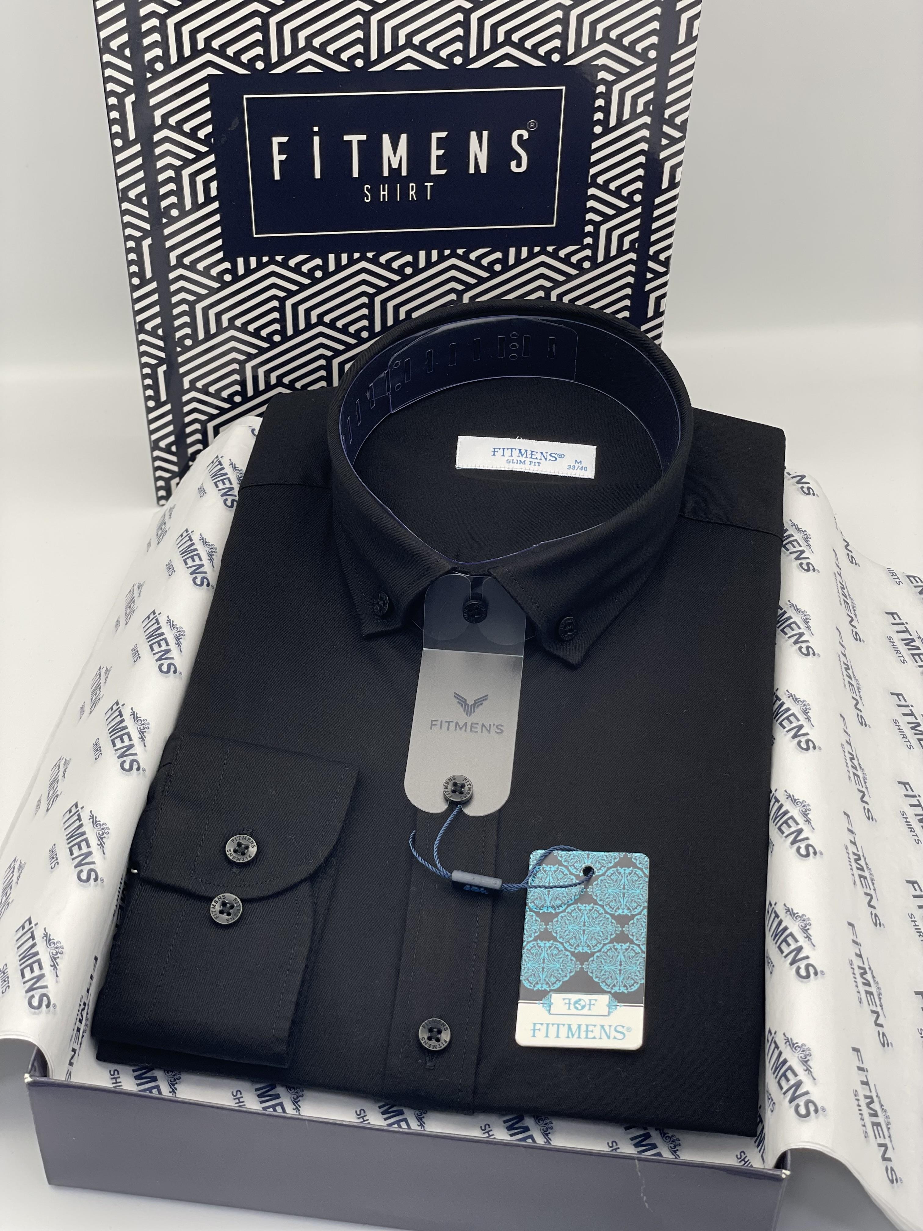 Slim Fit Uzun Kol Yıkamalı Gabardin Hediye Kutulu Erkek Gömlek FS-001364 - Siyah
