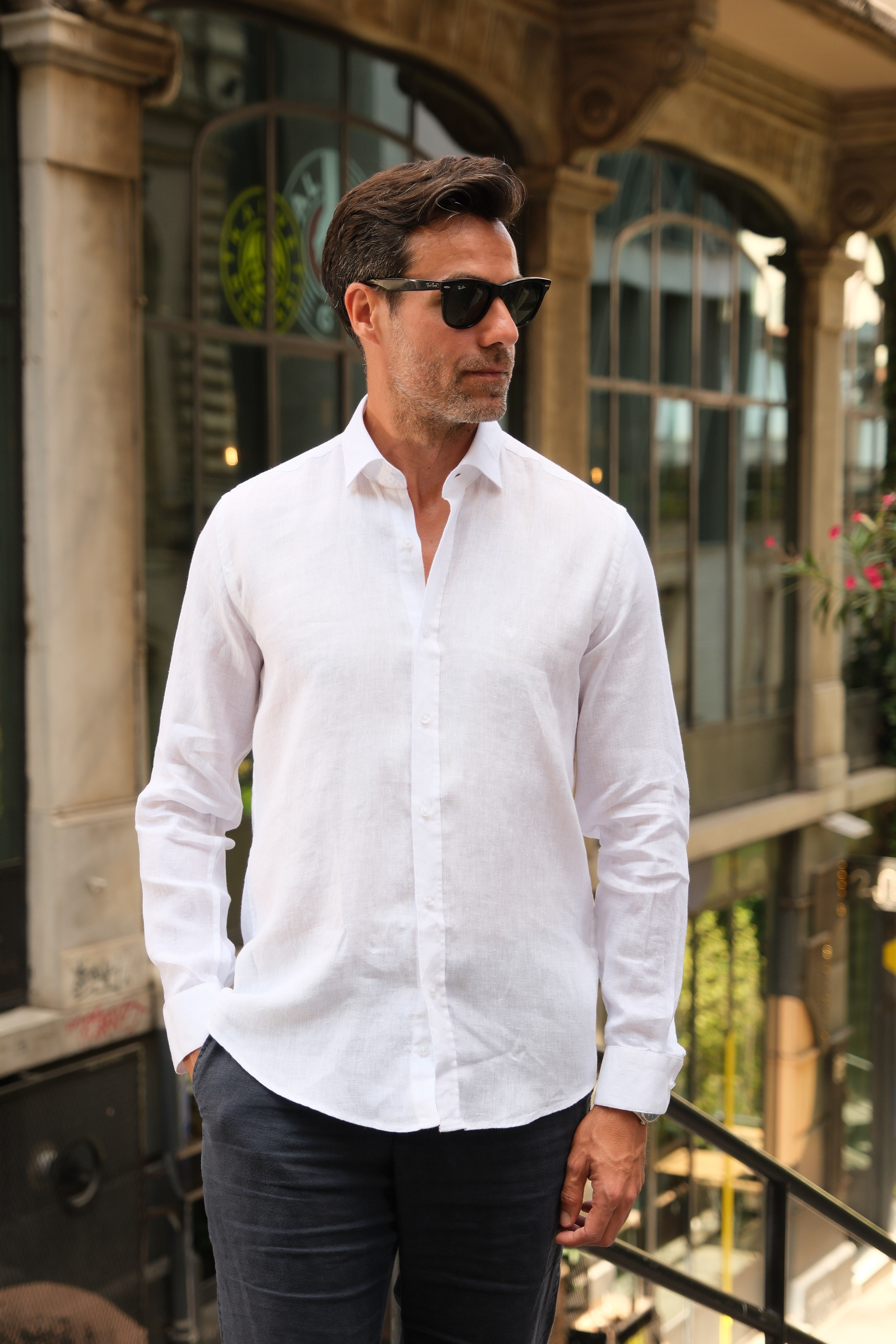 Slim Fit Uzun Kol %100 Keten Nefes Alabilen Kumaştan Hediye Kutulu Erkek Gömlek FS-004170 - Beyaz