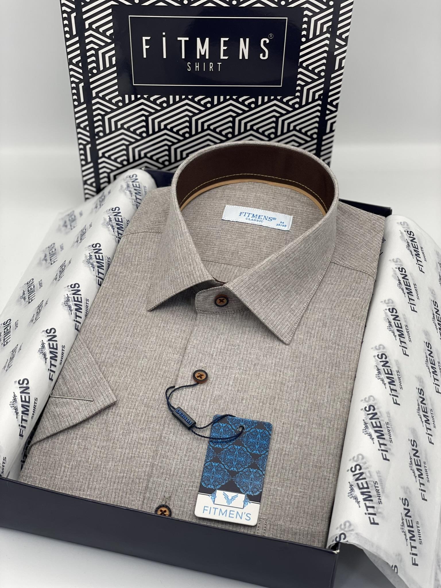 Klasik Kısa Kol Keten Cotton Hediye Kutulu Erkek Gömlek FS-003624 - Bej