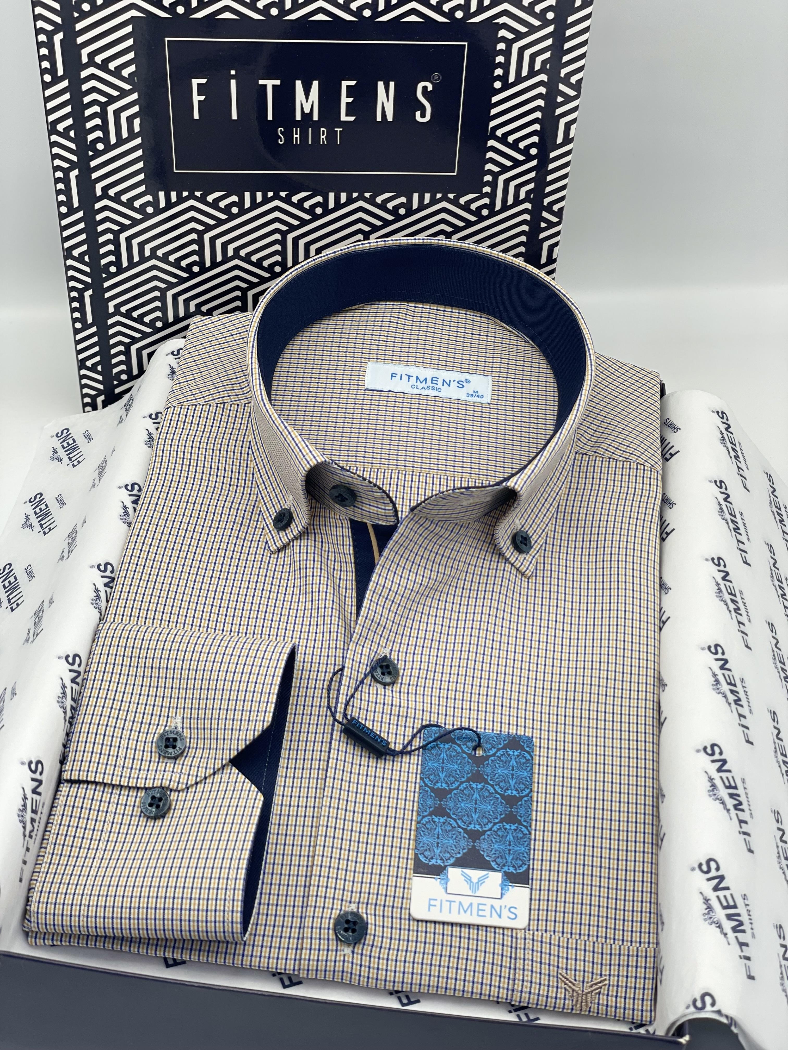 Klasik Uzun Kol Pöti Kareli Yaka Düğmeli Hediye Kutulu Erkek Gömlek FS-002273 - Sarı