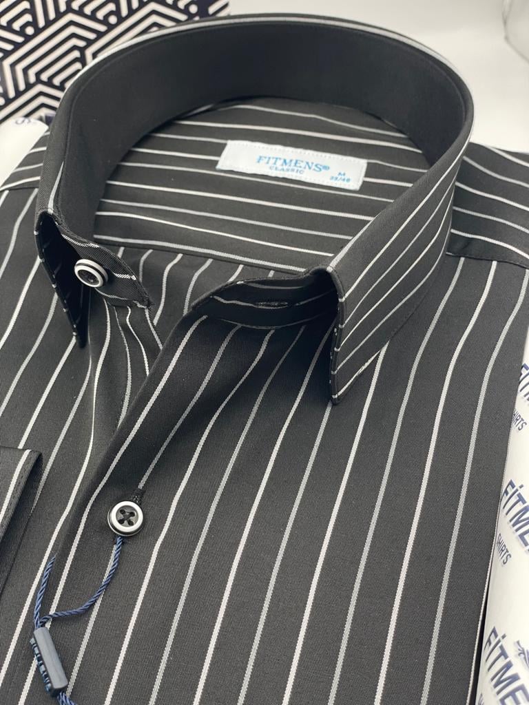 Klasik Uzun Kol Premium Çizgili Hediye Kutulu Erkek Gömlek FS-003272 - Siyah