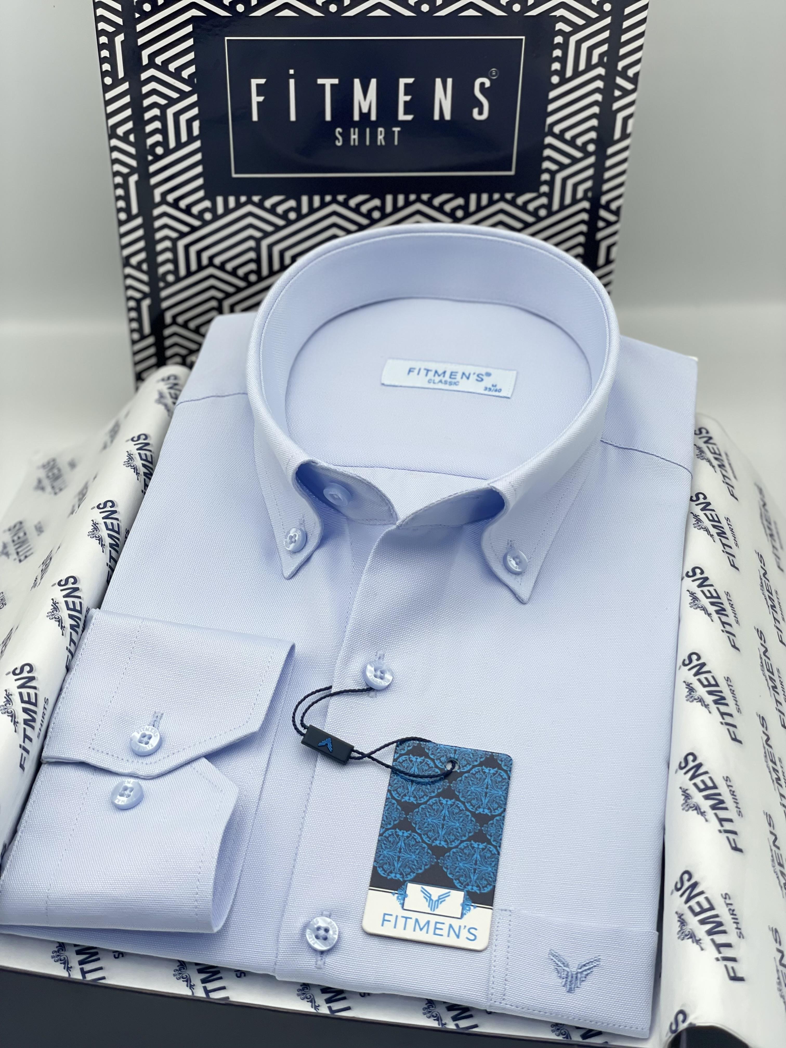 Klasik Uzun Kol Pamuklu Yaka Düğmeli Hediye Kutulu Kolay Ütülenebilir Erkek Gömlek FS-003897 - Buz Mavi