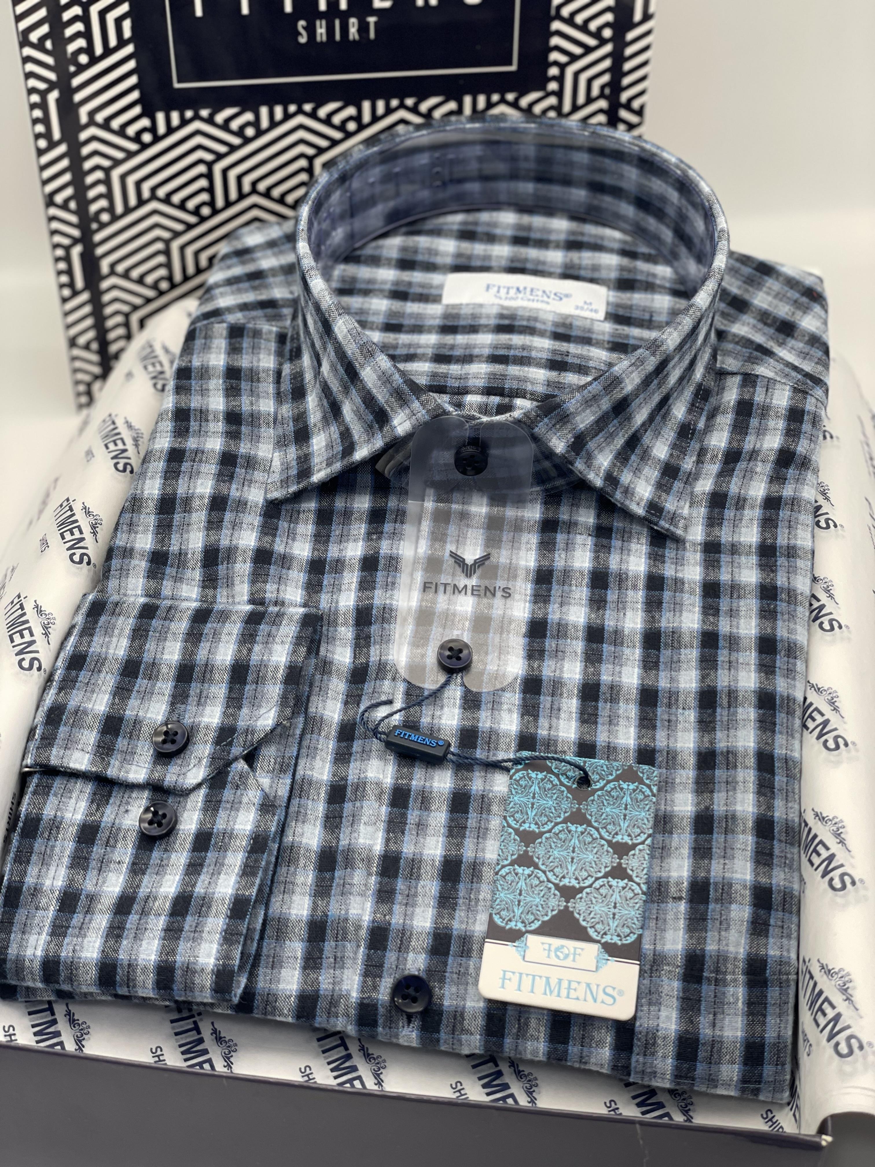 Klasik Uzun Kol Kışlık %100 Cotton Kareli Yaka Alttan Düğmeli Hediye Kutulu Erkek Gömlek FS-001984 - Açık Mavi