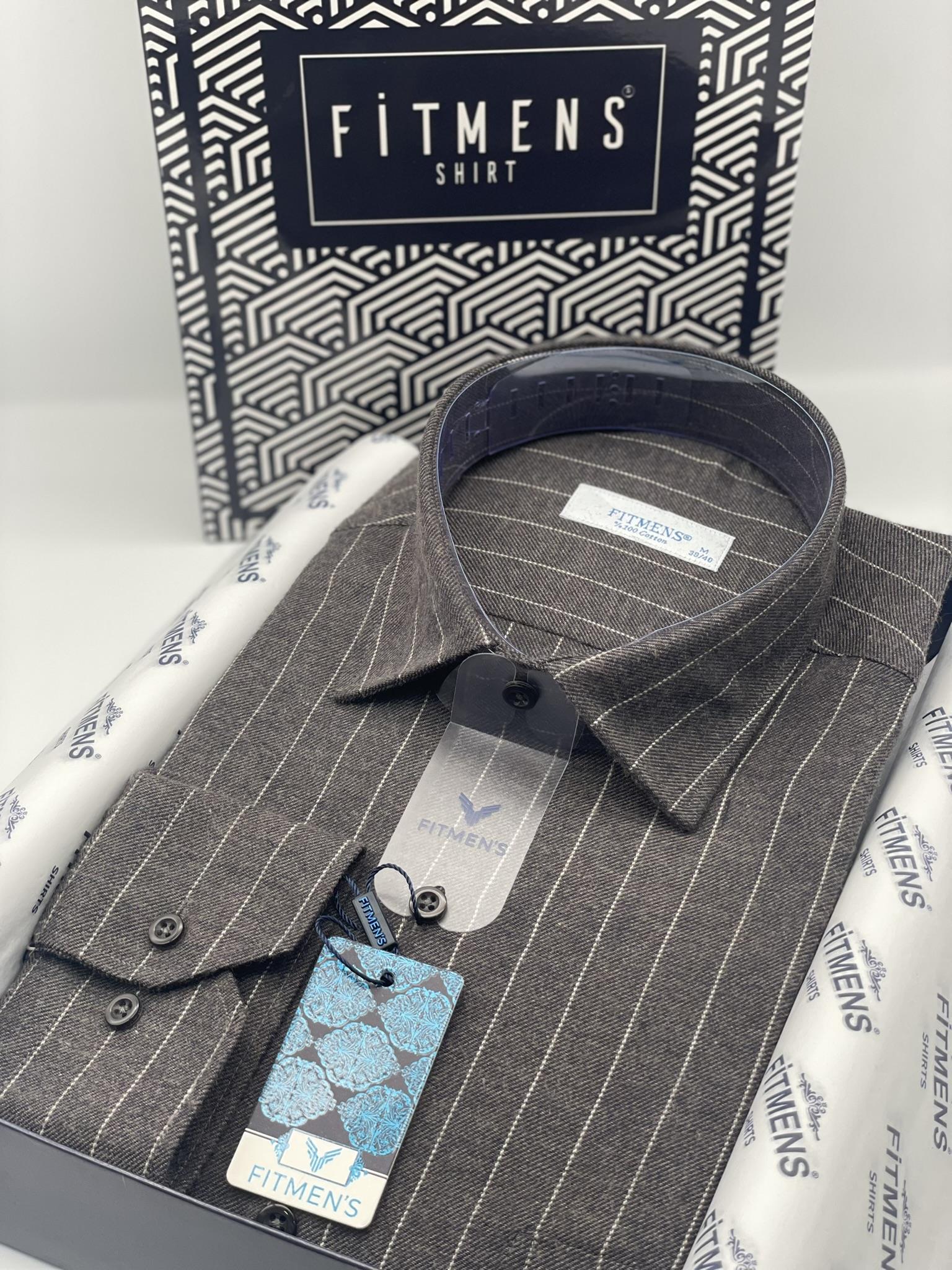 Klasik Uzun Kol Kışlık %100 Cotton Kareli Yaka Alttan Düğmeli Hediye Kutulu Erkek Gömlek FS-003363 - Kahverengi