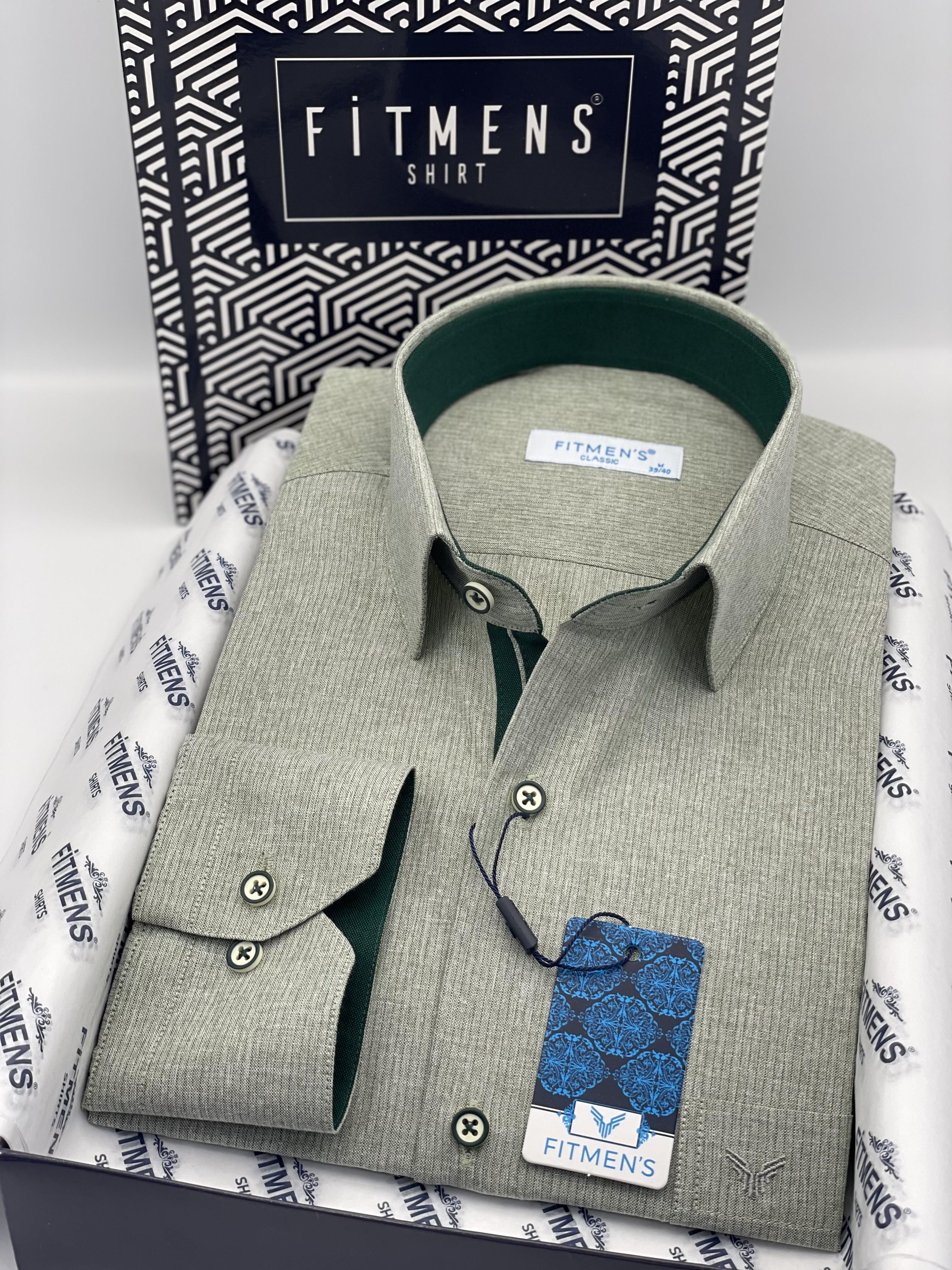 Klasik Uzun Kol Keten Cotton Hediye Kutulu Erkek Gömlek FS-001261 - Yeşil