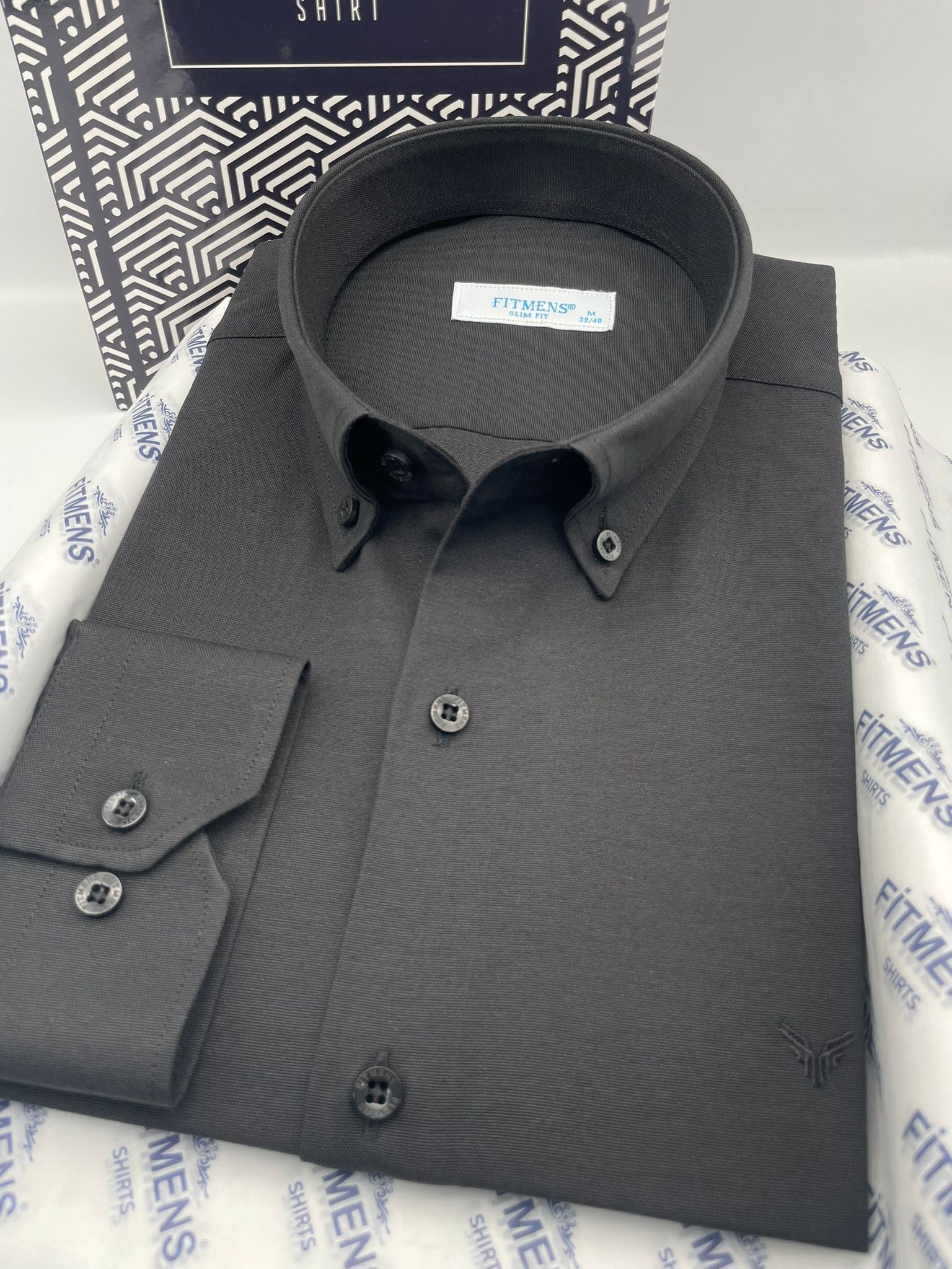 Slim Fit Uzun Kol Pamuklu Hediye Kutulu Kolay Ütülenebilir Erkek Gömlek FS-002225 - Siyah