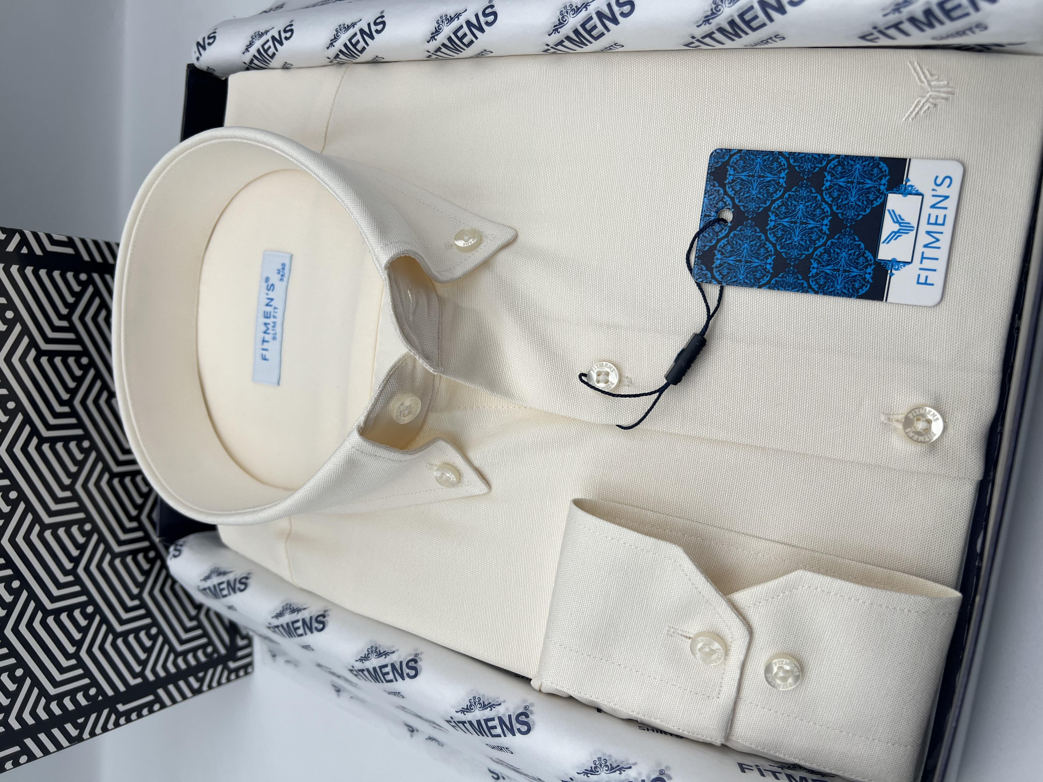 Slim Fit Uzun Kol Pamuklu Hediye Kutulu Kolay Ütülenebilir Erkek Gömlek FS-002225 - Krem