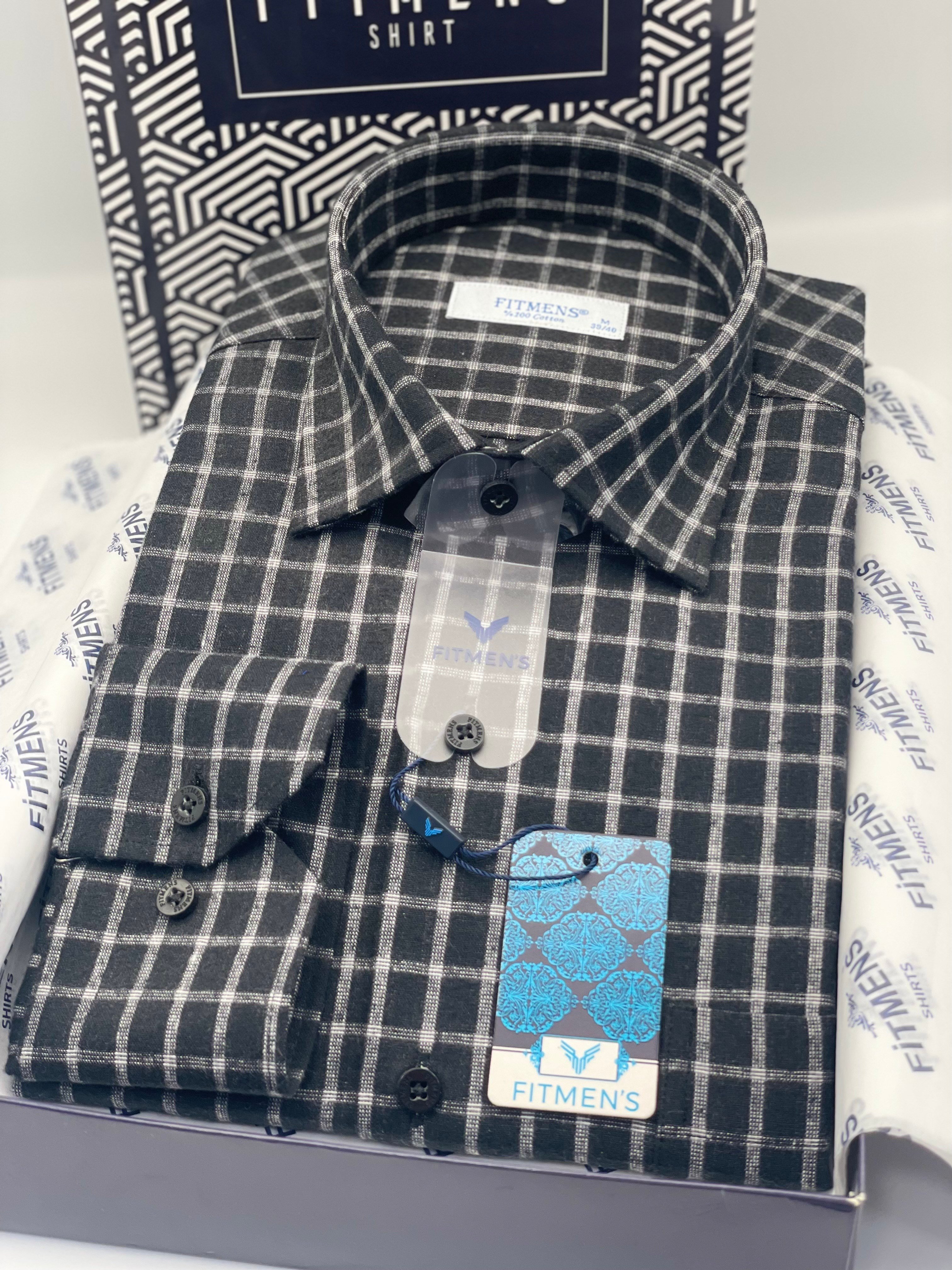 Klasik Uzun Kol Kışlık Kareli %100 Cotton Yaka Alttan Düğmeli Hediye Kutulu Erkek Gömlek FS-003129 - Siyah