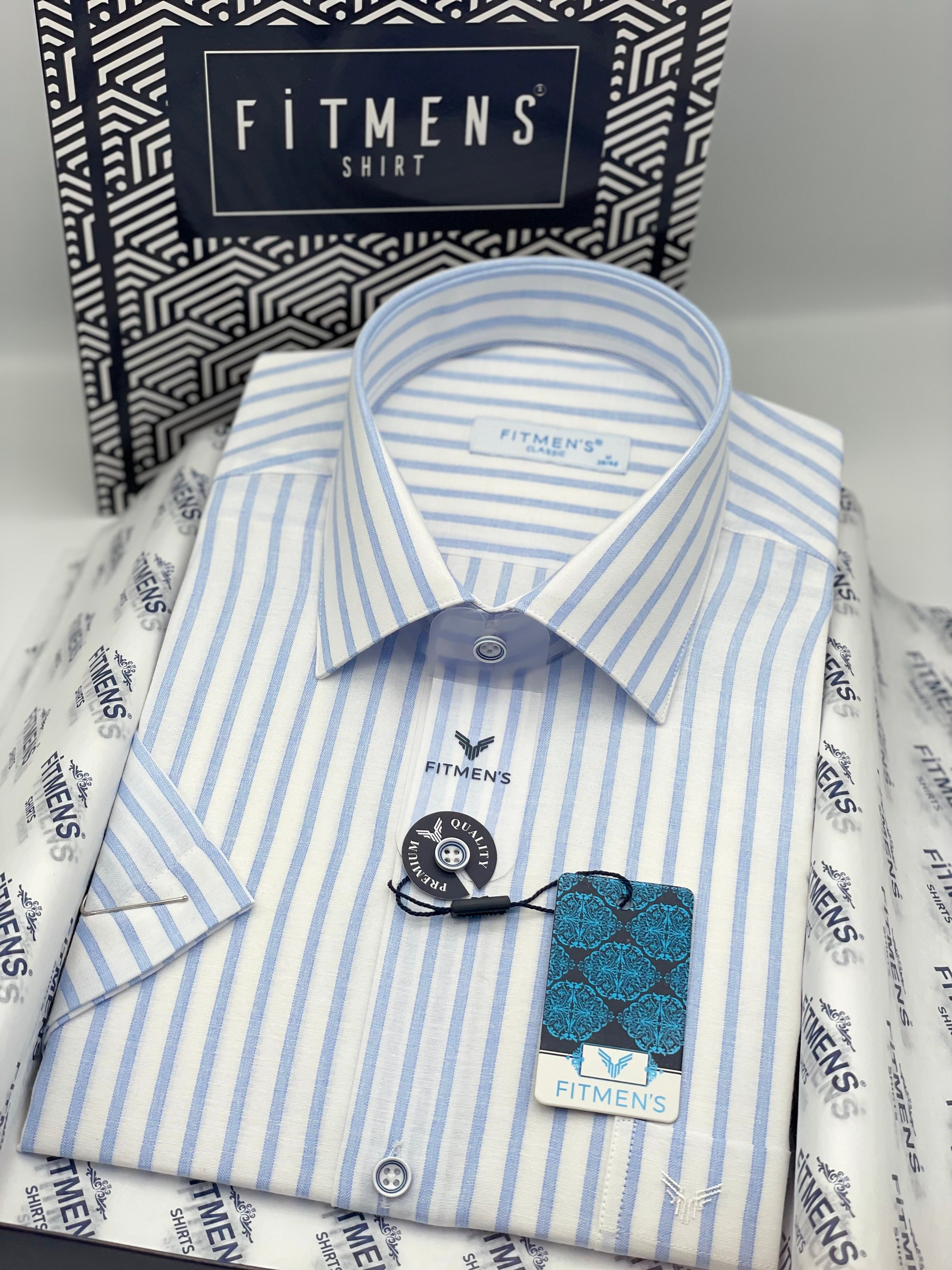 Klasik Kısa Kol Keten Cotton Nefes Alan Kumaş Hediye Kutulu Erkek Gömlek FS-004571 - Açık Mavi