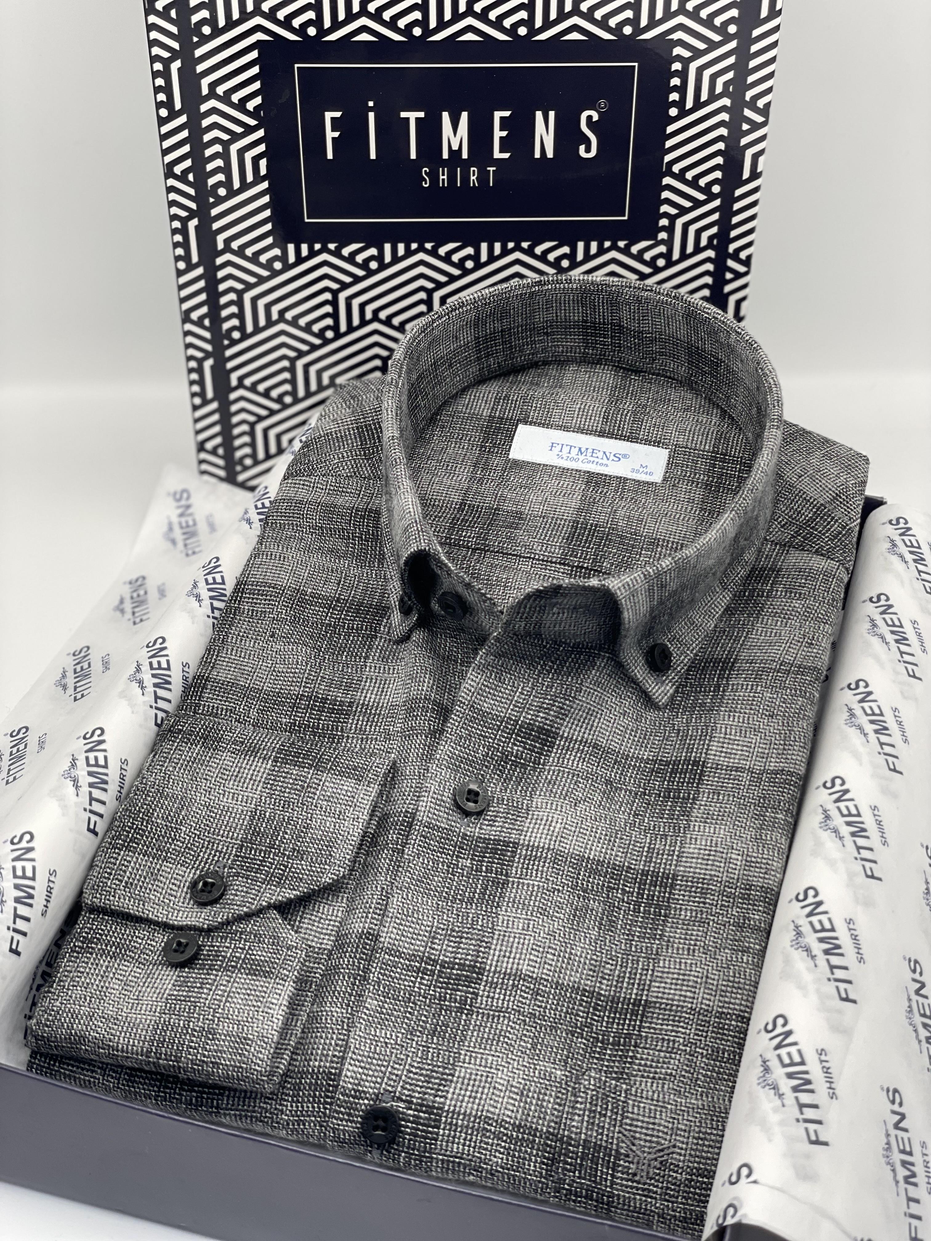 Klasik Uzun Kol Kışlık %100 Cotton Kareli Yaka Düğmeli Hediye Kutulu Erkek Gömlek FS-003135 - Siyah