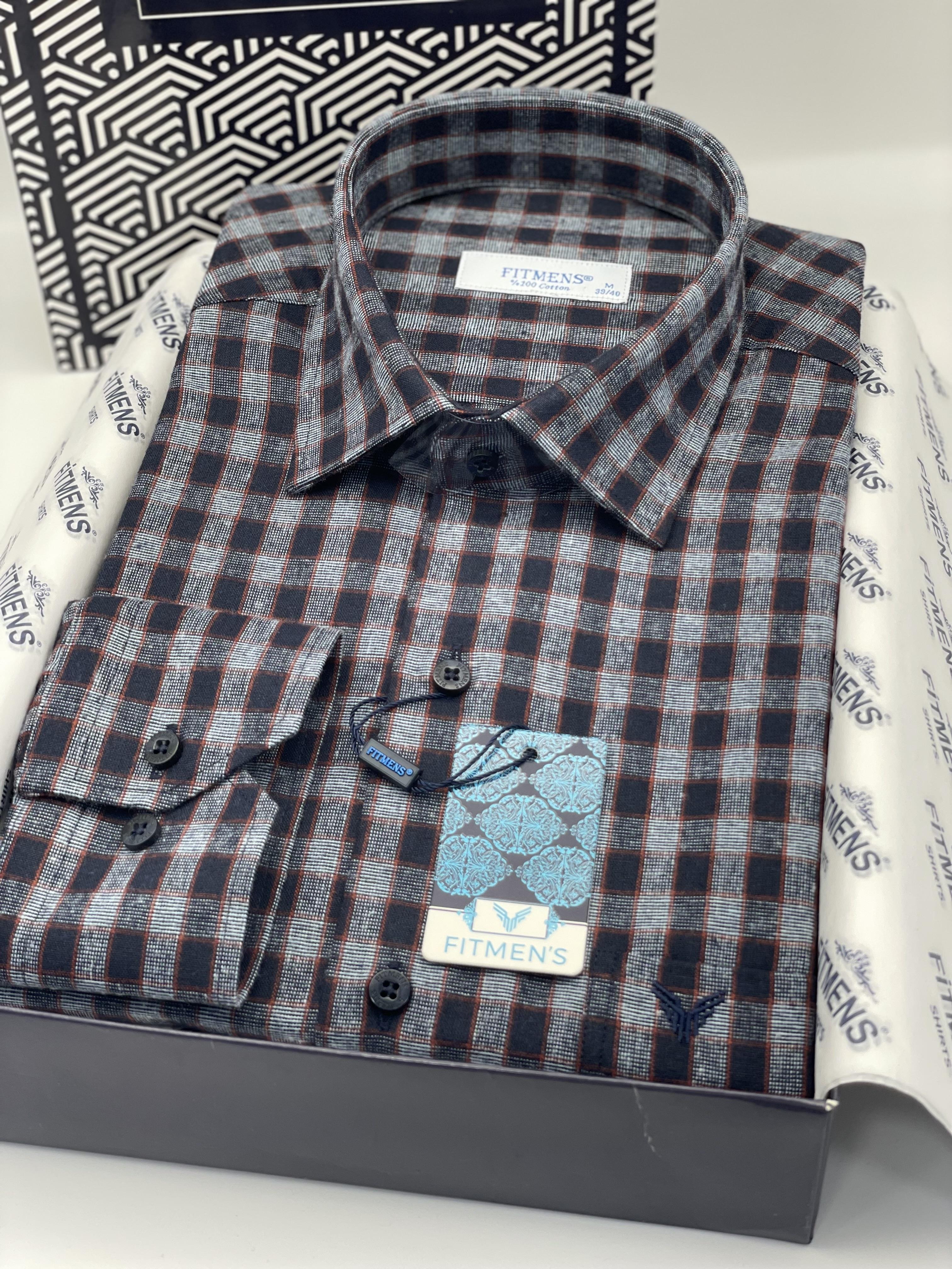 Klasik Uzun Kol %100 Cotton Kışlık Kareli Yaka Alttan Düğmeli Hediye Kutulu Erkek Gömlek FS-003134 - Bordo