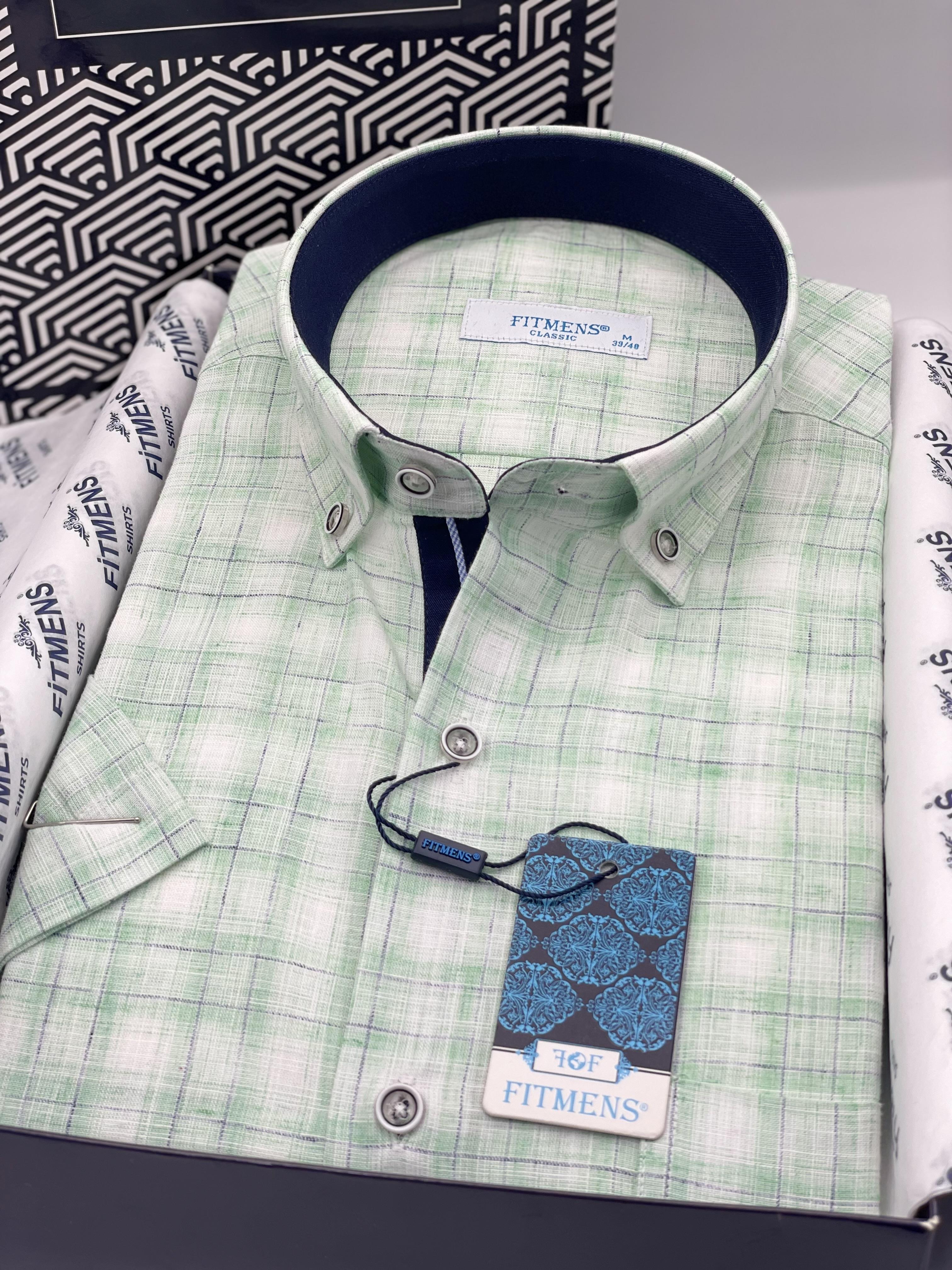 Klasik Kısa Kol Keten Hediye Kutulu Erkek Gömlek FS-004165 - Yeşil