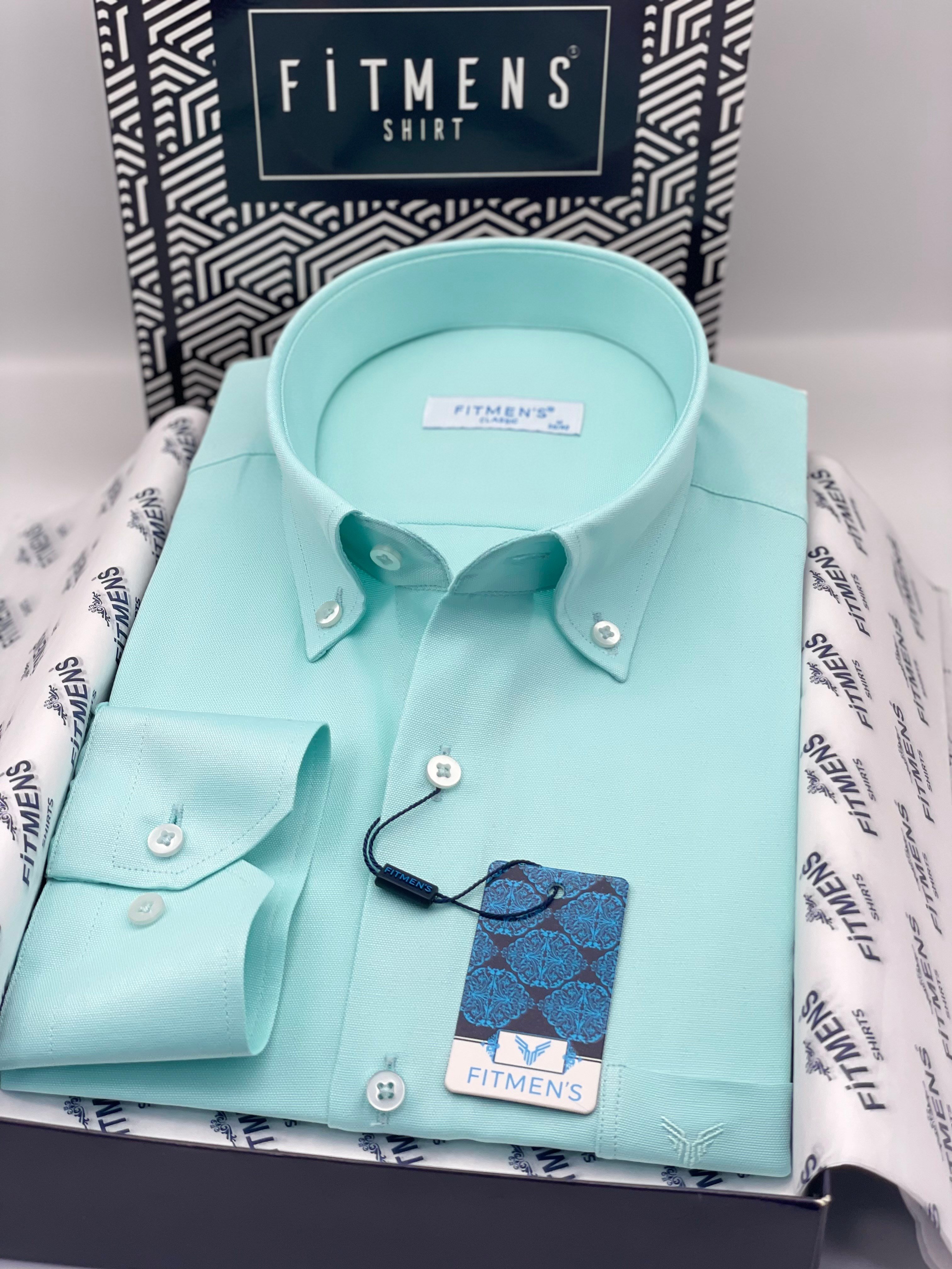 Klasik Uzun Kol Pamuklu Yaka Düğmeli Hediye Kutulu Kolay Ütülenebilir Erkek Gömlek FS-003897 - Mint