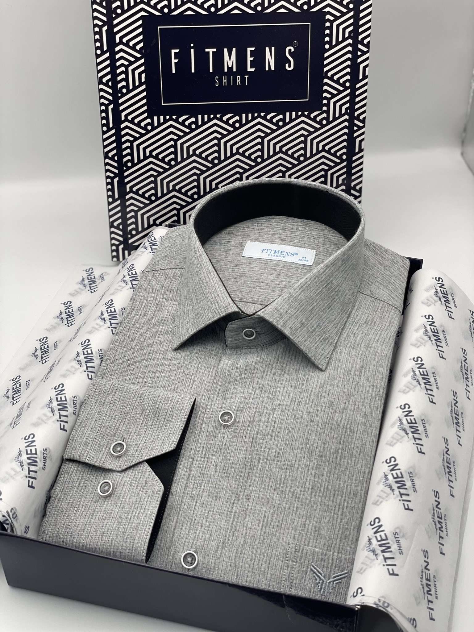Klasik Uzun Kol Keten Cotton Hediye Kutulu Erkek Gömlek FS-001261 - Koyu Gri