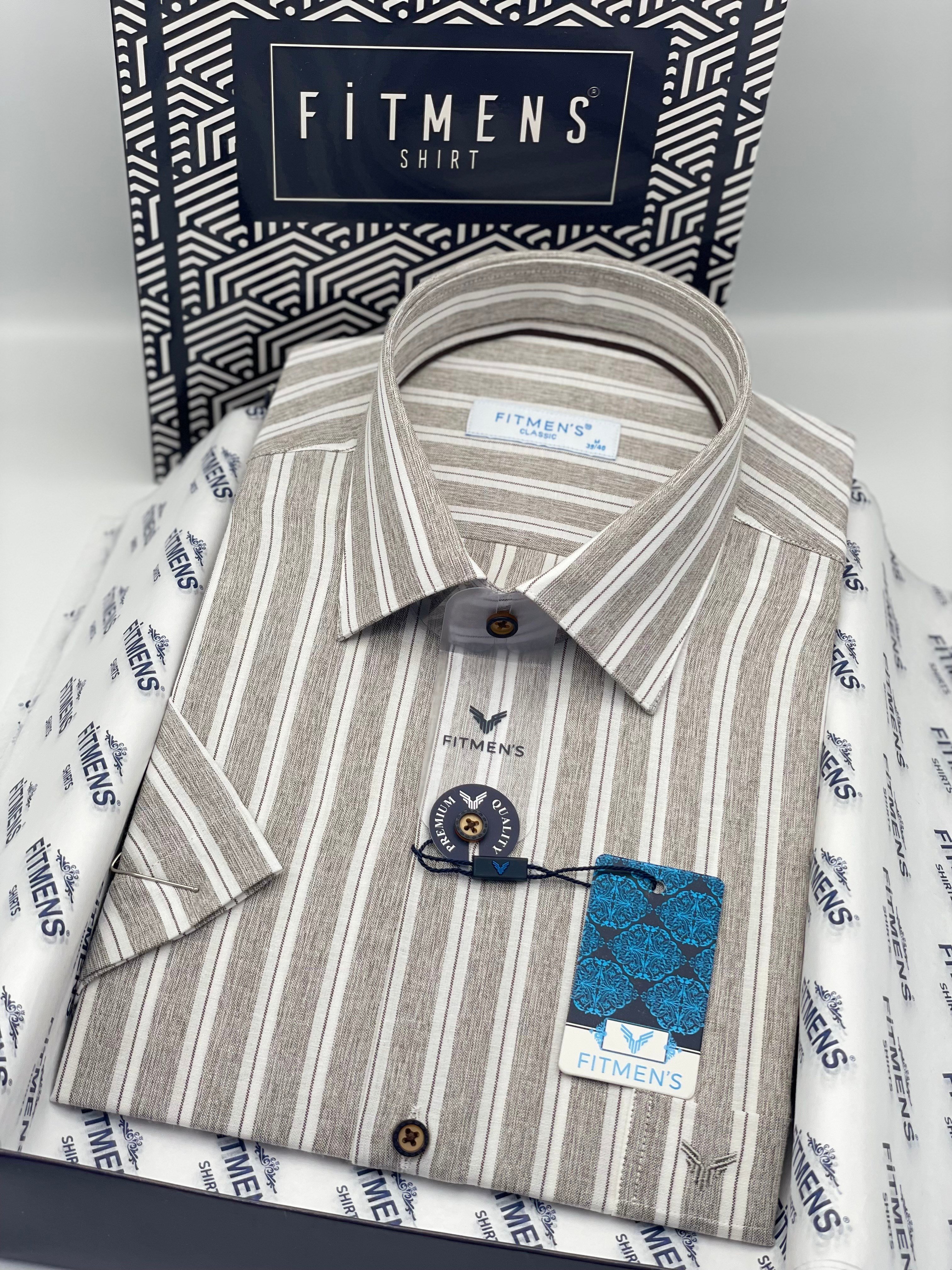 Klasik Kısa Kol Keten Cotton Nefes Alan Kumaş Hediye Kutulu Erkek Gömlek FS-004574 - Bej