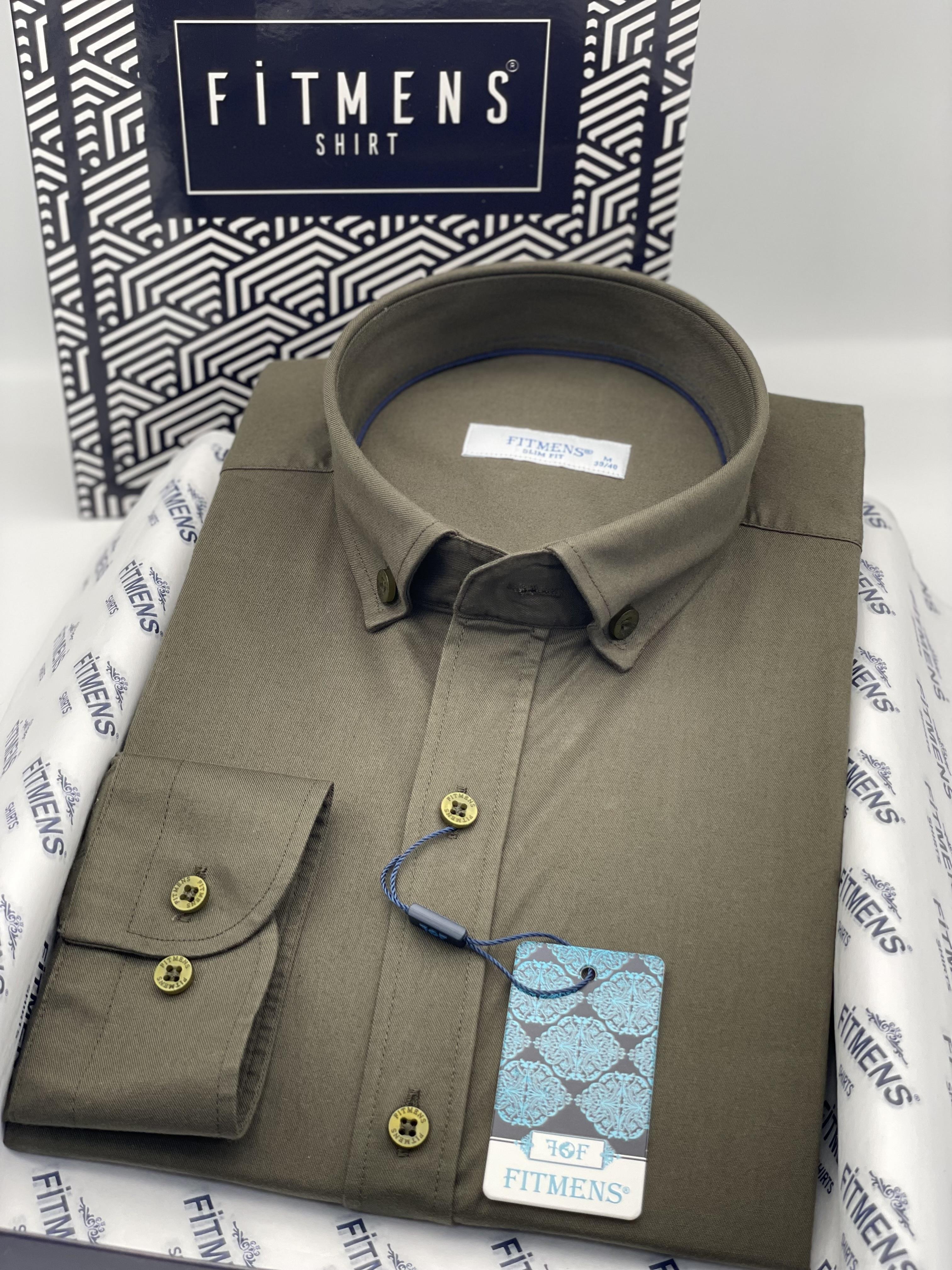 Slim Fit Uzun Kol Yıkamalı Gabardin Hediye Kutulu Erkek Gömlek FS-001364 - Haki